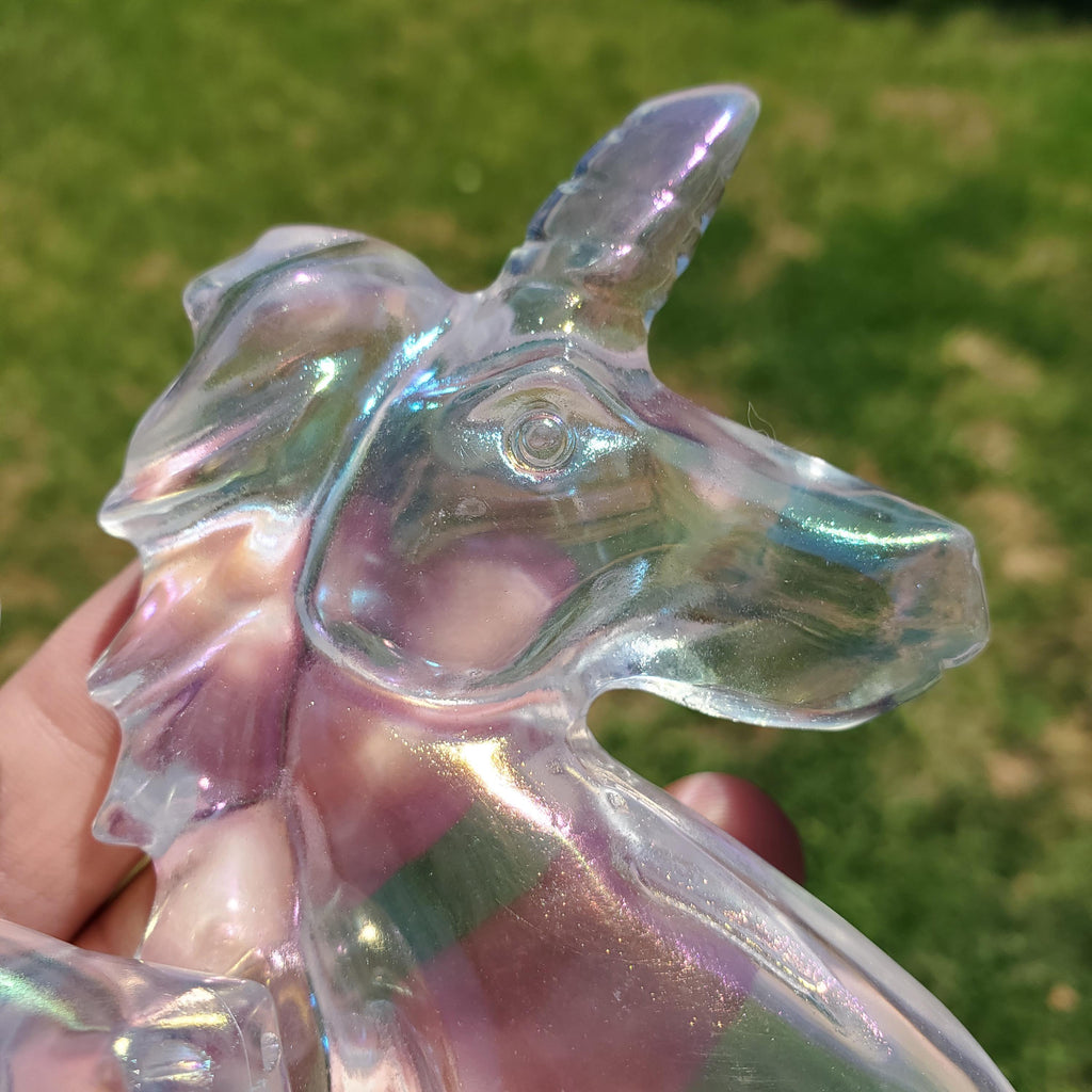 Aura Glass Unicorn - Helps Release Anger and Negativity - Unicorn Crystal Carving Gemstone