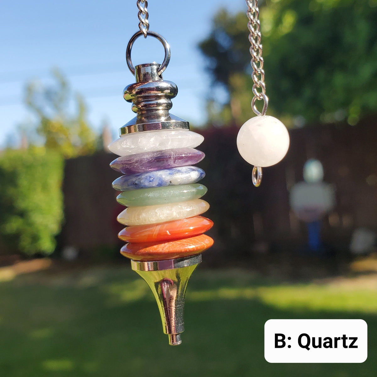 Chakra Pendulum - Grounding, Manifestation, Self Reflection, Prosperity, Wisdom, Strength, Awareness - Rainbow Gemstones