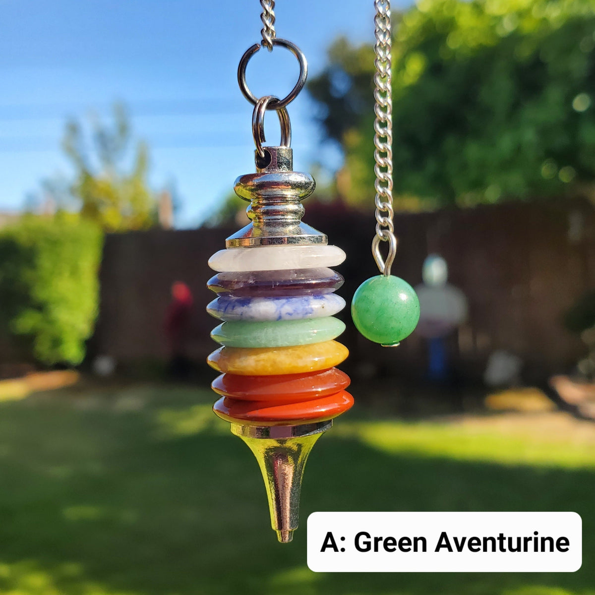 Chakra Pendulum - Grounding, Manifestation, Self Reflection, Prosperity, Wisdom, Strength, Awareness - Rainbow Gemstones