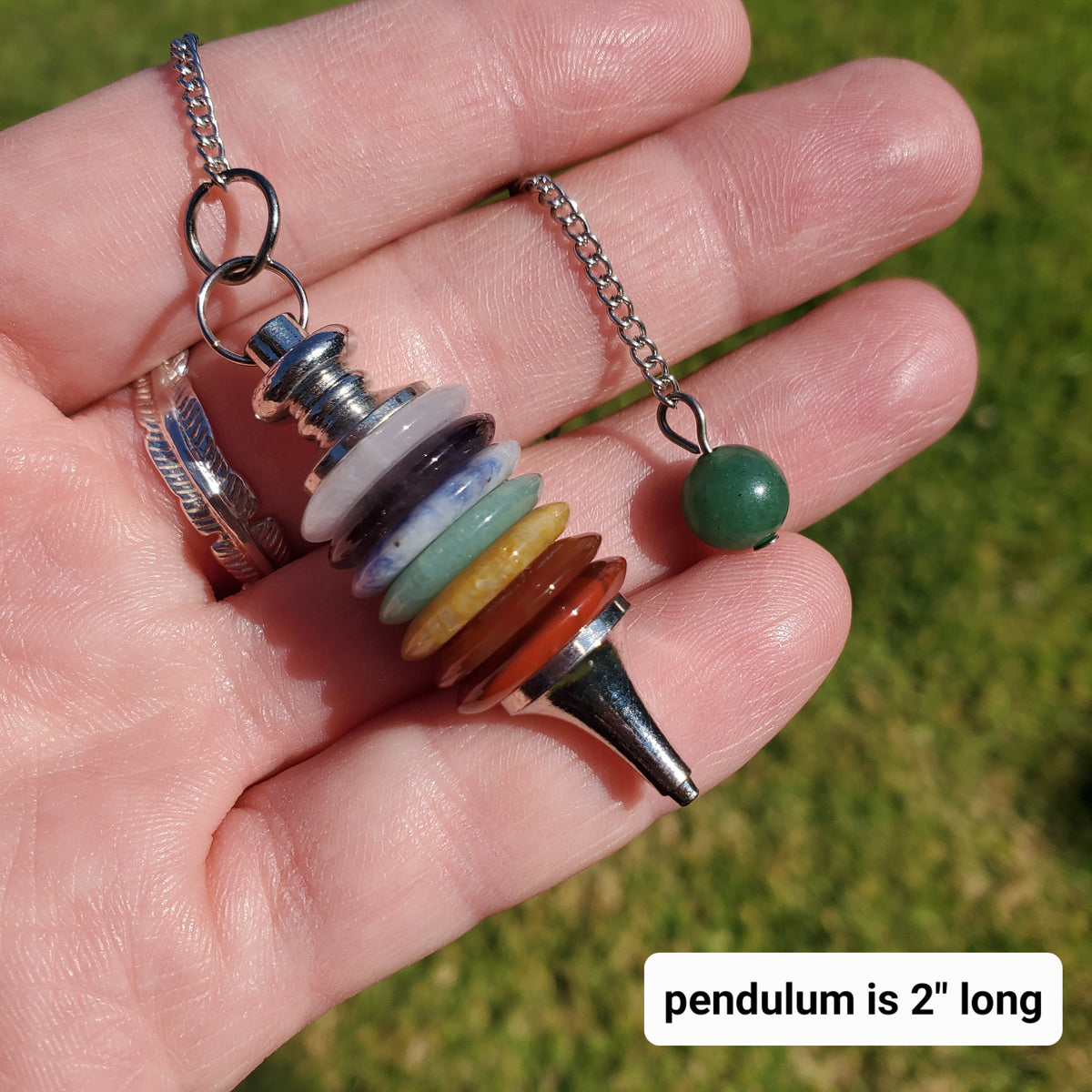 Chakra Pendulum - Grounding, Manifestation, Self Reflection, Prosperity, Wisdom, Strength, Awareness - Rainbow Gemstones