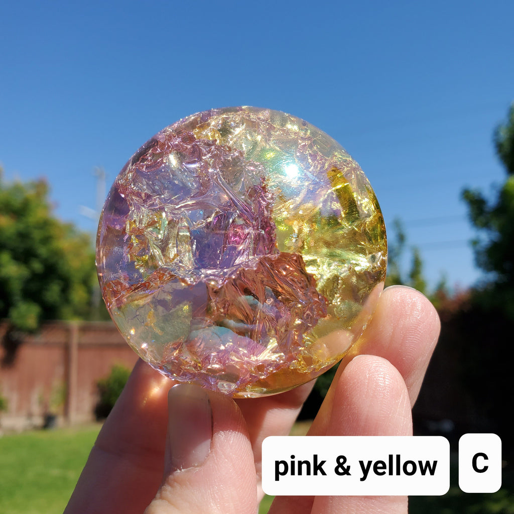Two Tone Crackle Sphere Accent Lamp - Light Reflecting One of a Kind Crystal Ball - 2.3" Aura Crystal Glass Ball Home Decor Mood Light