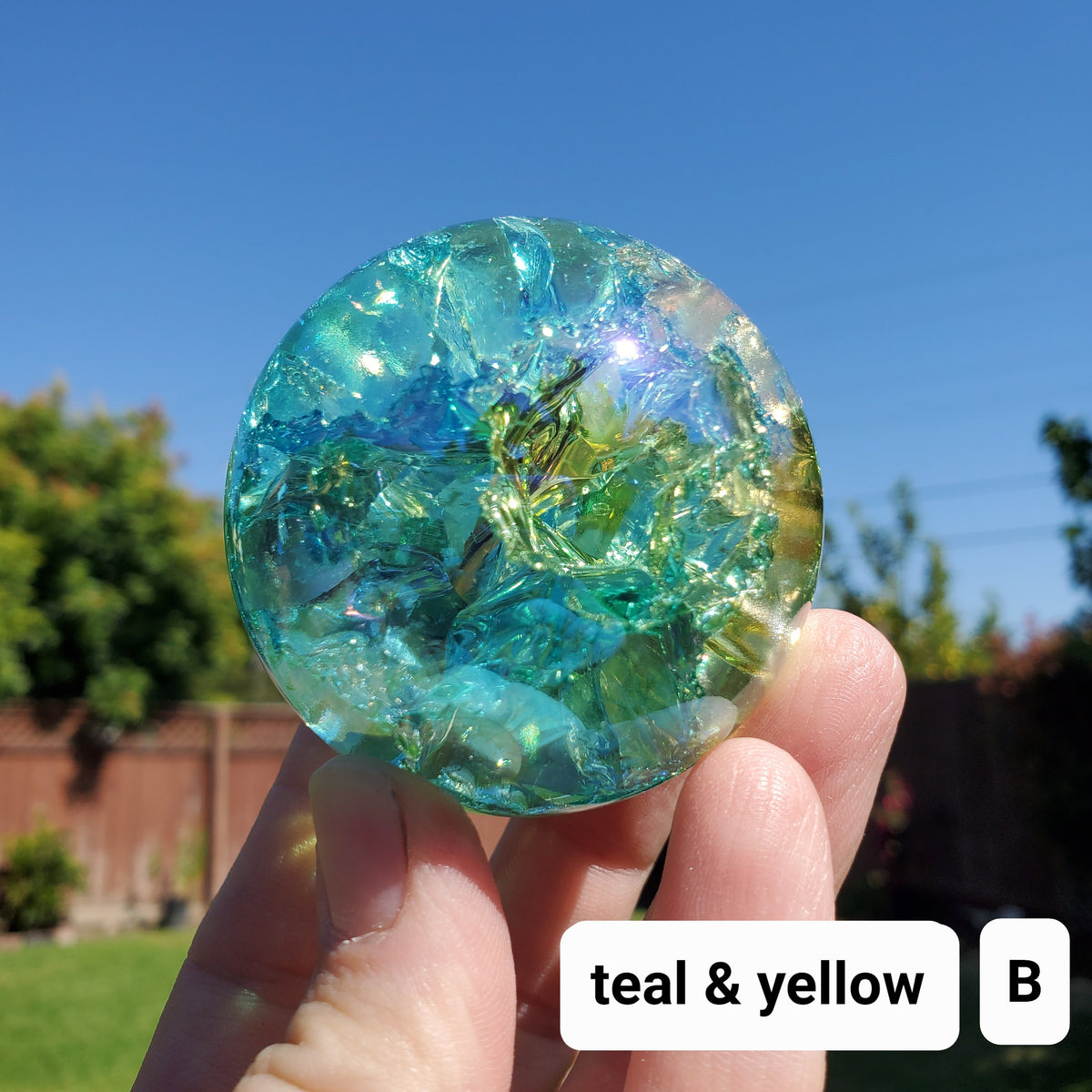 Two Tone Crackle Sphere Accent Lamp - Light Reflecting One of a Kind Crystal Ball - 2.3" Aura Crystal Glass Ball Home Decor Mood Light
