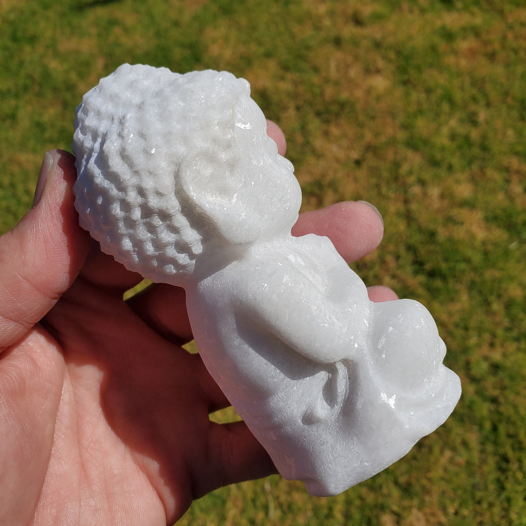 Chunky White Jade Buddha - Brings in Joy, Peace, Calm & Love Energy - Flashy White Buddha Stone Carving Healing Gemstones