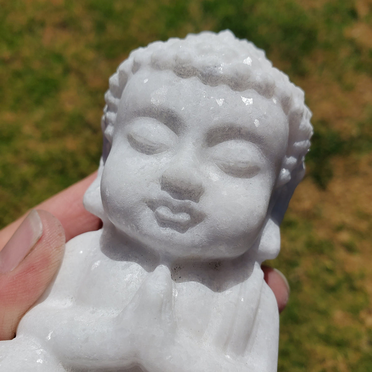 Chunky White Jade Buddha - Brings in Joy, Peace, Calm & Love Energy - Flashy White Buddha Stone Carving Healing Gemstones
