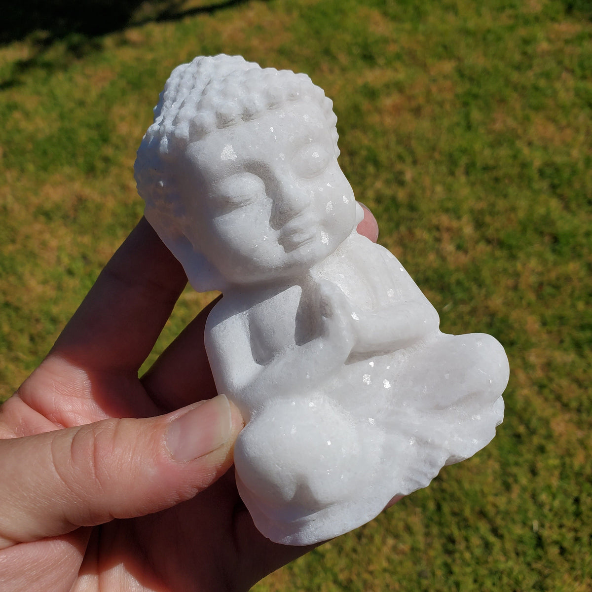 Chunky White Jade Buddha - Brings in Joy, Peace, Calm & Love Energy - Flashy White Buddha Stone Carving Healing Gemstones
