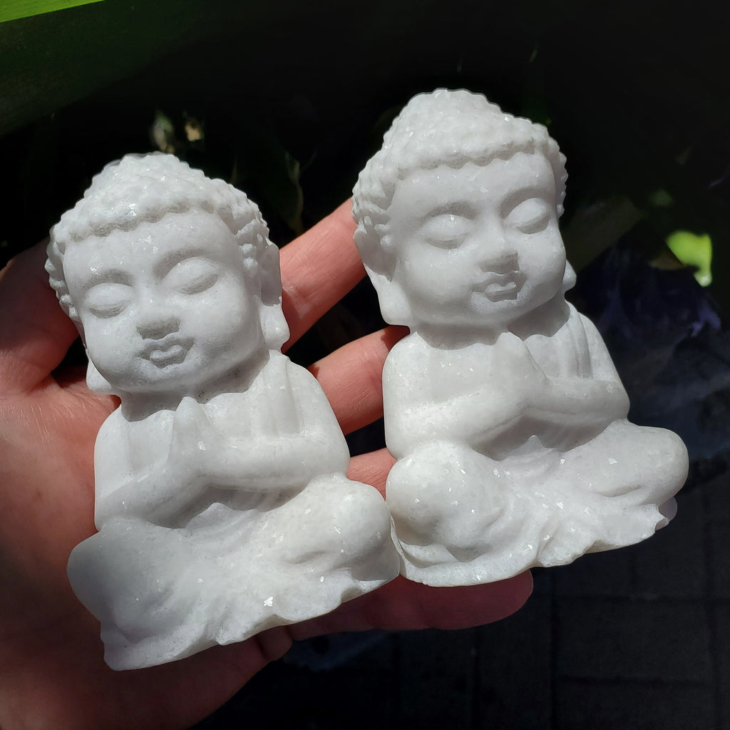 Chunky White Jade Buddha - Brings in Joy, Peace, Calm & Love Energy - Flashy White Buddha Stone Carving Healing Gemstones