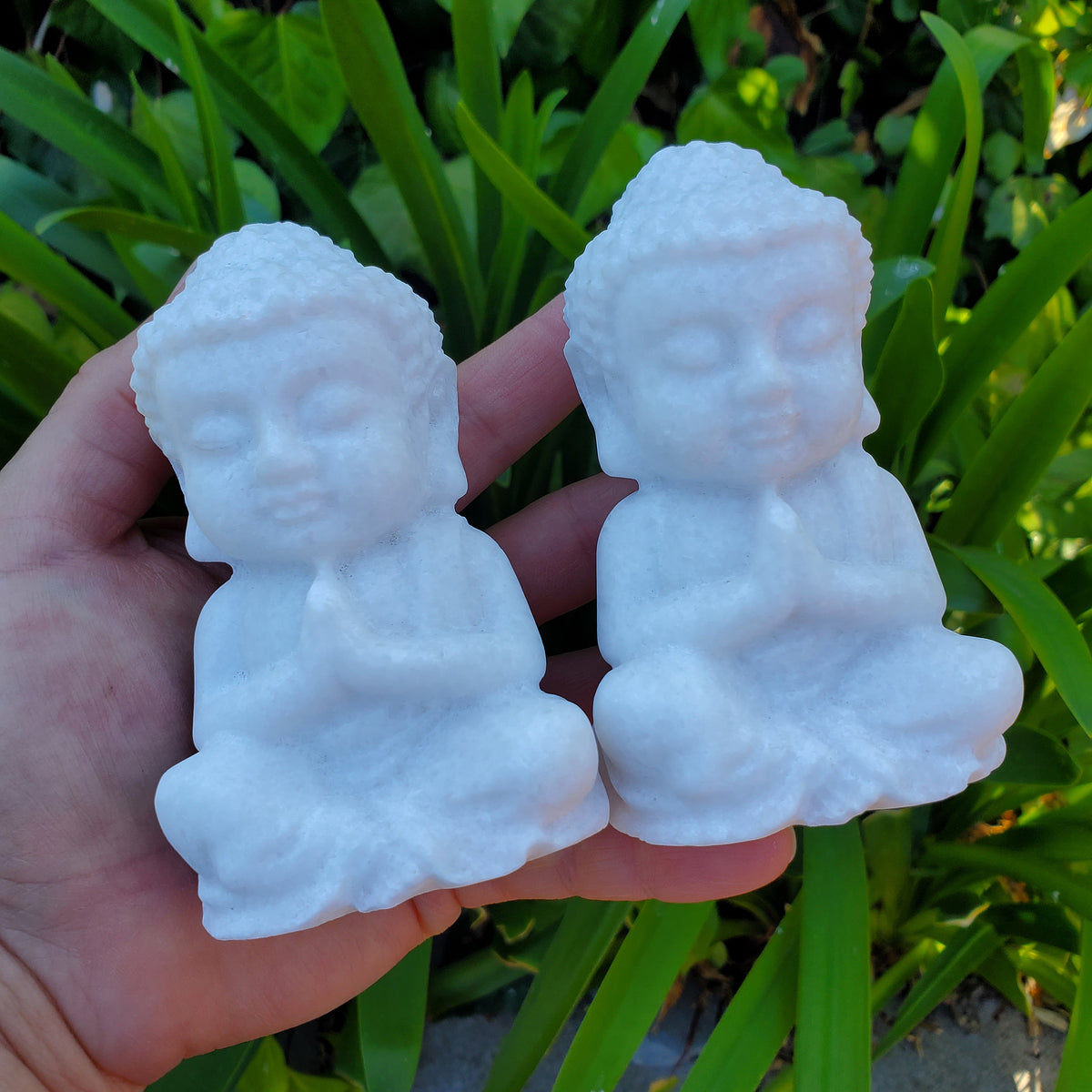 Chunky White Jade Buddha - Brings in Joy, Peace, Calm & Love Energy - Flashy White Buddha Stone Carving Healing Gemstones