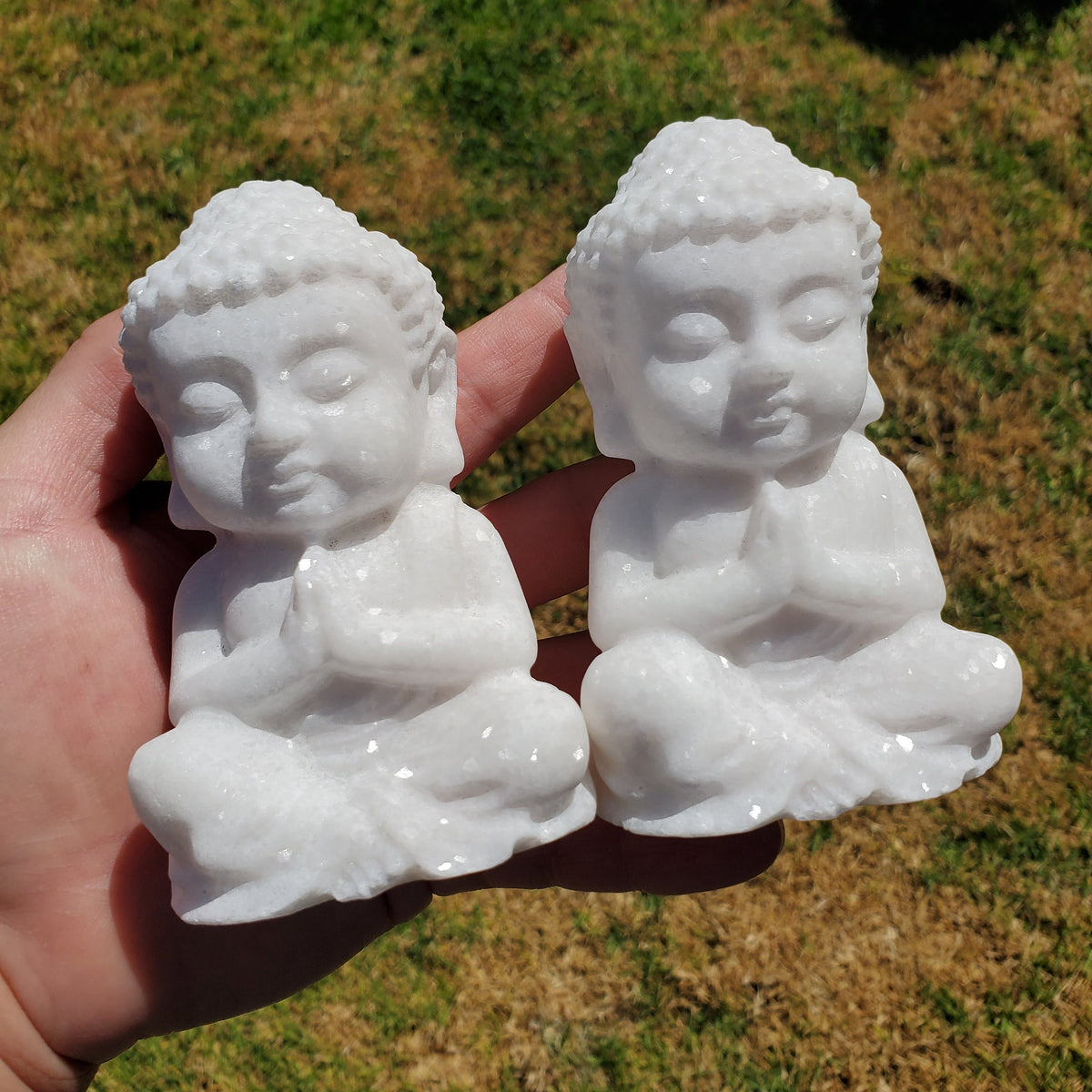 Chunky White Jade Buddha - Brings in Joy, Peace, Calm & Love Energy - Flashy White Buddha Stone Carving Healing Gemstones