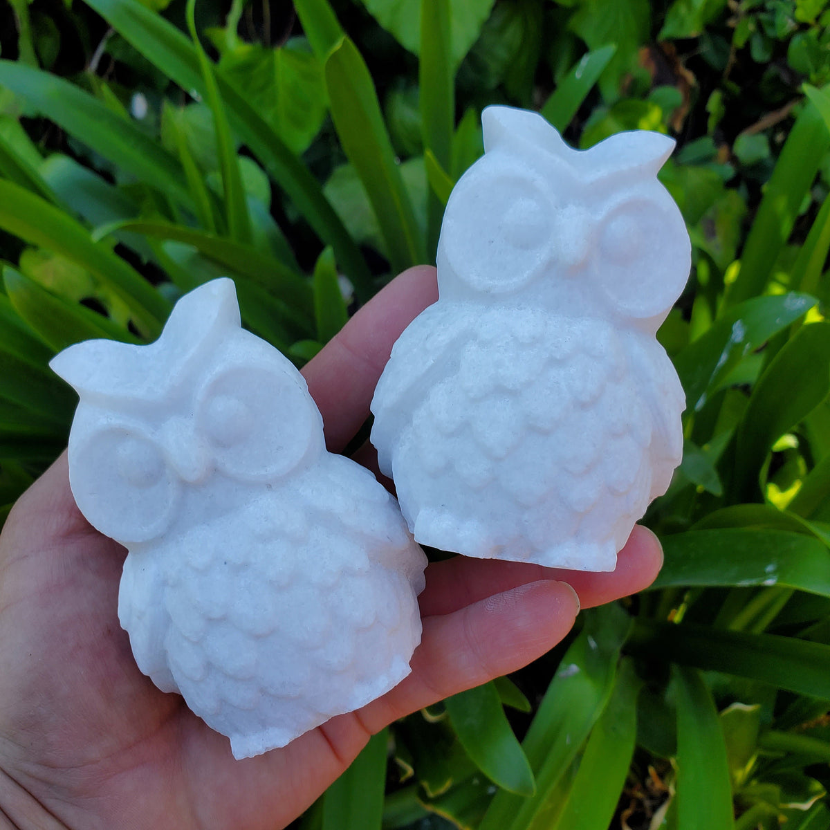 Chunky White Jade Owl - Brings in Joy, Peace, Calm & Love Energy - Flashy White Owl Stone Carving Healing Gemstones