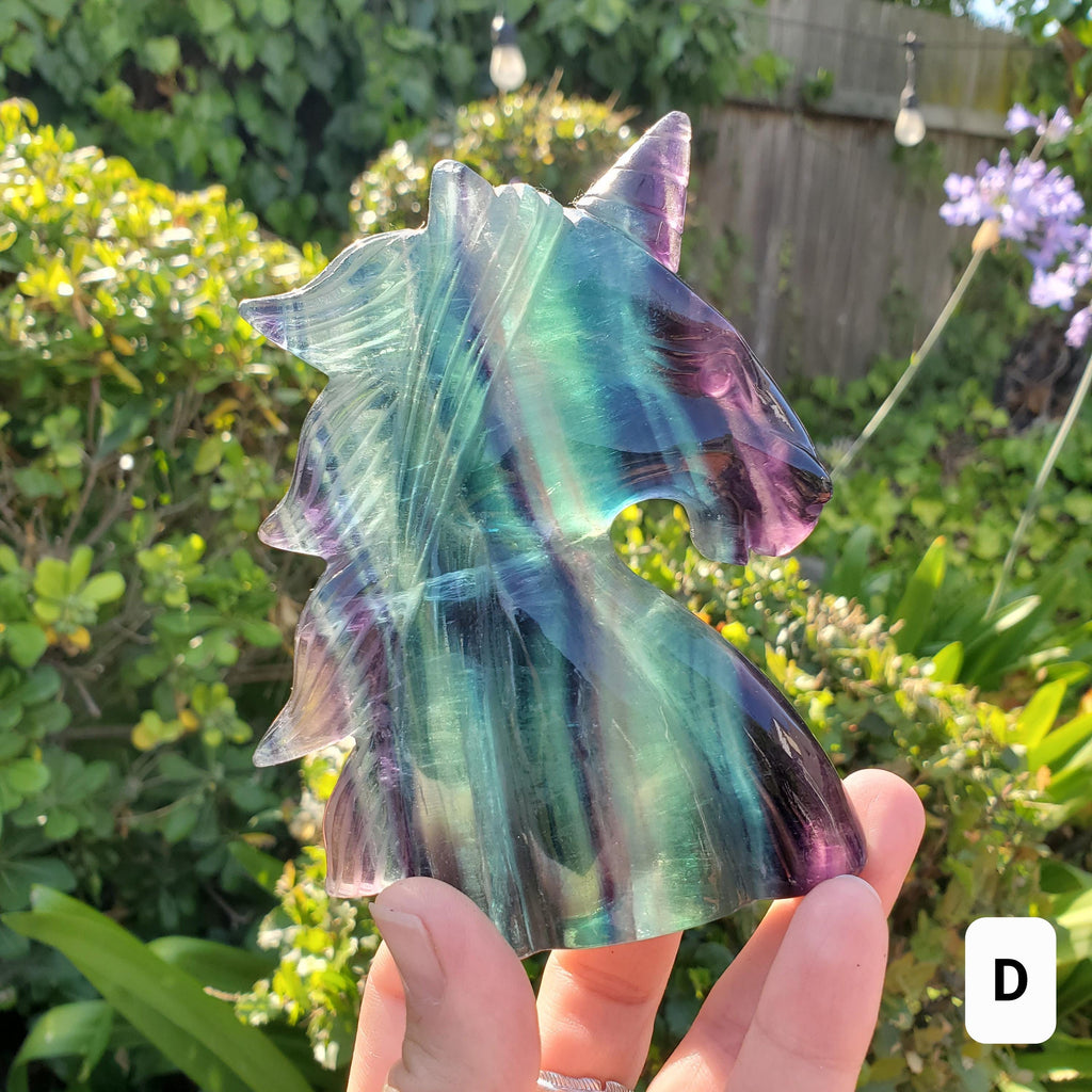 Chunky Rainbow Fluorite Unicorn - Stability, Concentration, Protection - Fluorite Carved Crystal Unicorn Healing Gemstone