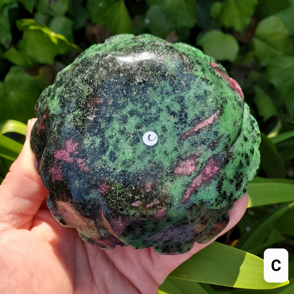 Big Ruby Zoisite Flower with UV reactive Ruby - Courage, Strength, Connects Our Hearts and Brain - Ruby Rose Carving Healing Gemstones