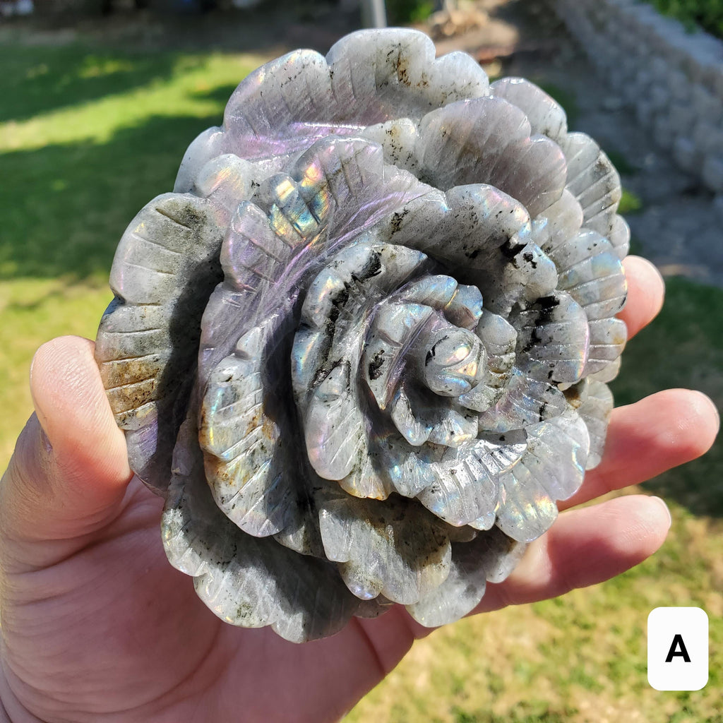 Big Flashy Labradorite Flower - Awareness, Connection, Intuition - Crystal Rose Lab Rose Carving Healing Crystal Gemstone Statement Display