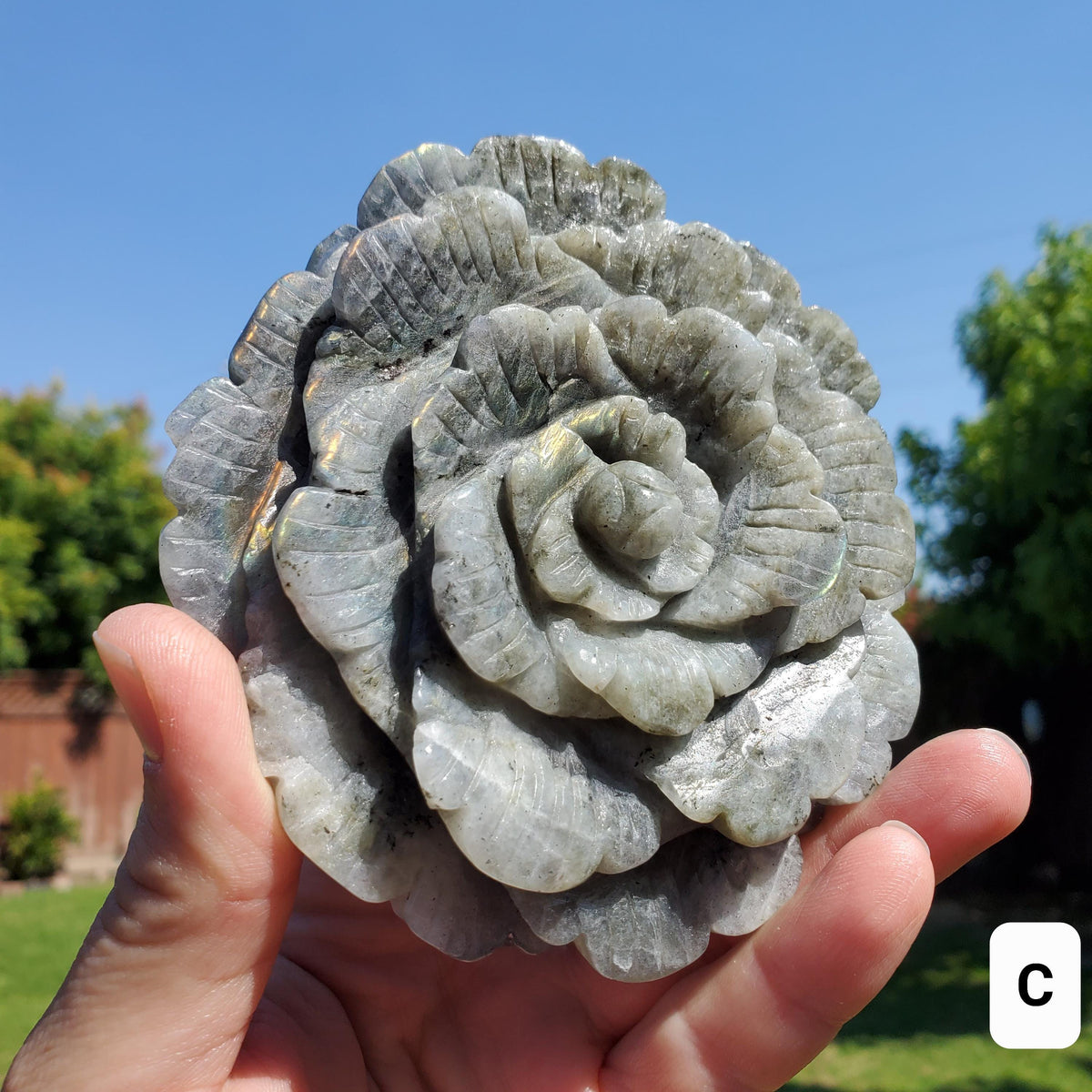 Big Flashy Labradorite Flower - Awareness, Connection, Intuition - Crystal Rose Lab Rose Carving Healing Crystal Gemstone Statement Display