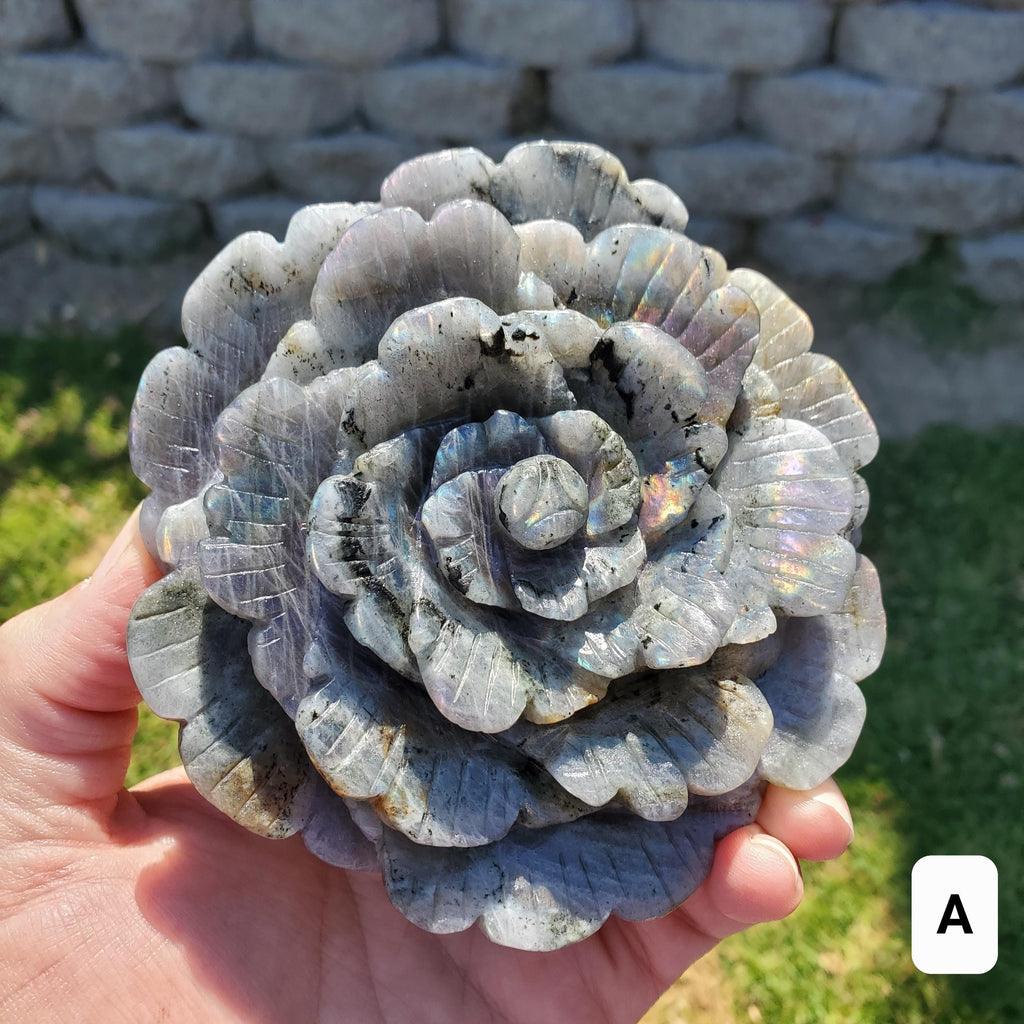 Big Flashy Labradorite Flower - Awareness, Connection, Intuition - Crystal Rose Lab Rose Carving Healing Crystal Gemstone Statement Display