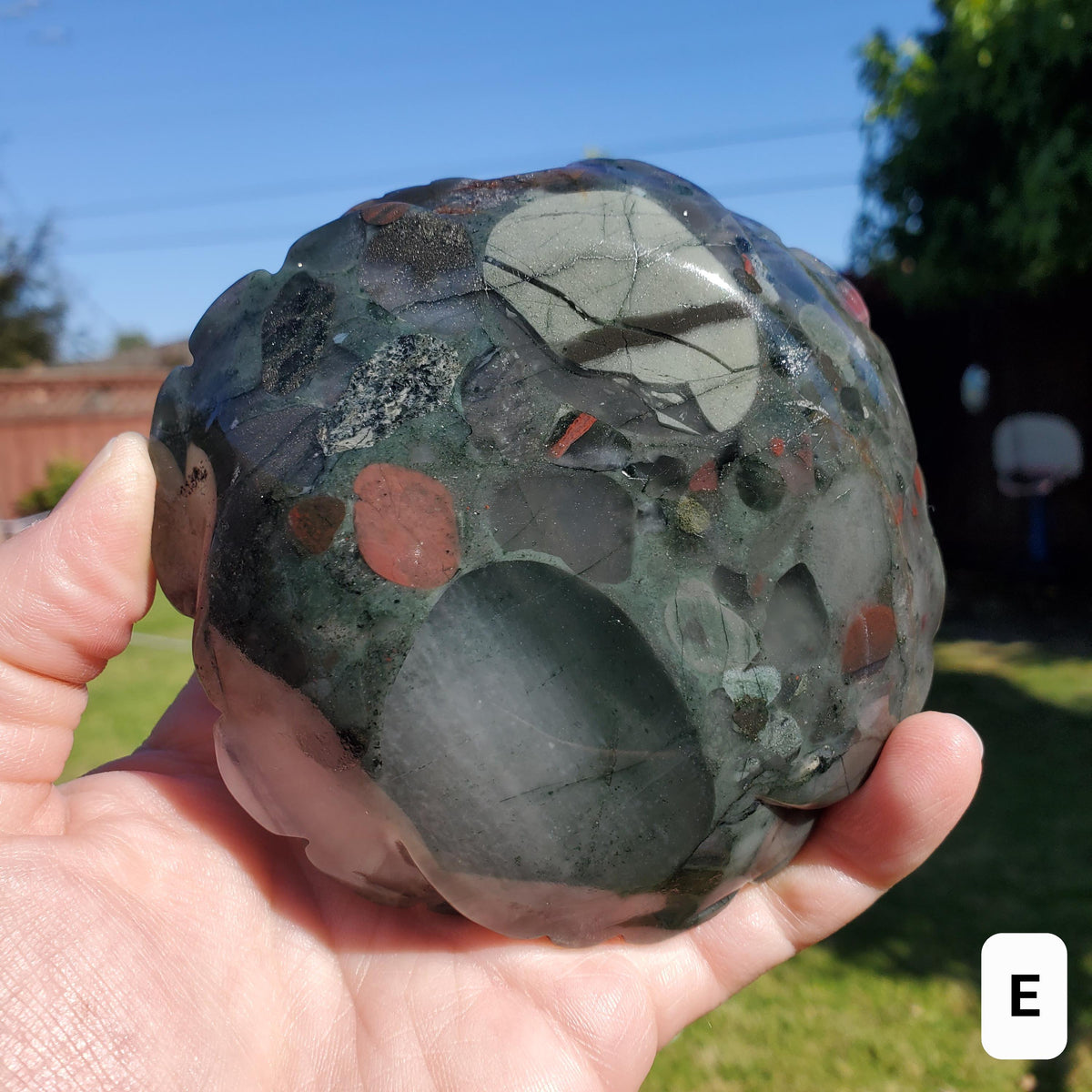 Big African Bloodstone Rose - Calming, Grounding, Persistence, Courage - Black and Red Crystal Flower Carving Statement or Paperweight