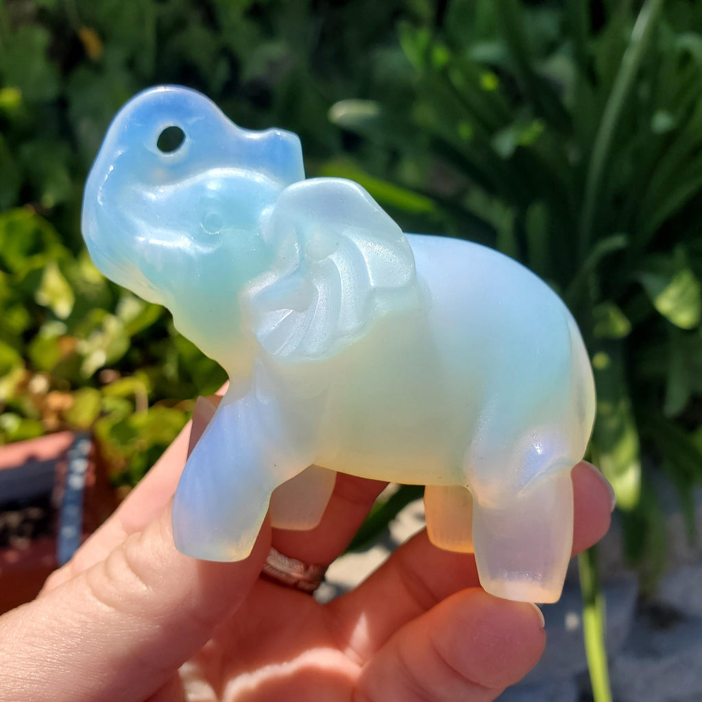 Opalite Elephant - Confidence, Boost Inner Power, Stabilizing - Opalite Carved Crystal Elephant Healing Gemstones