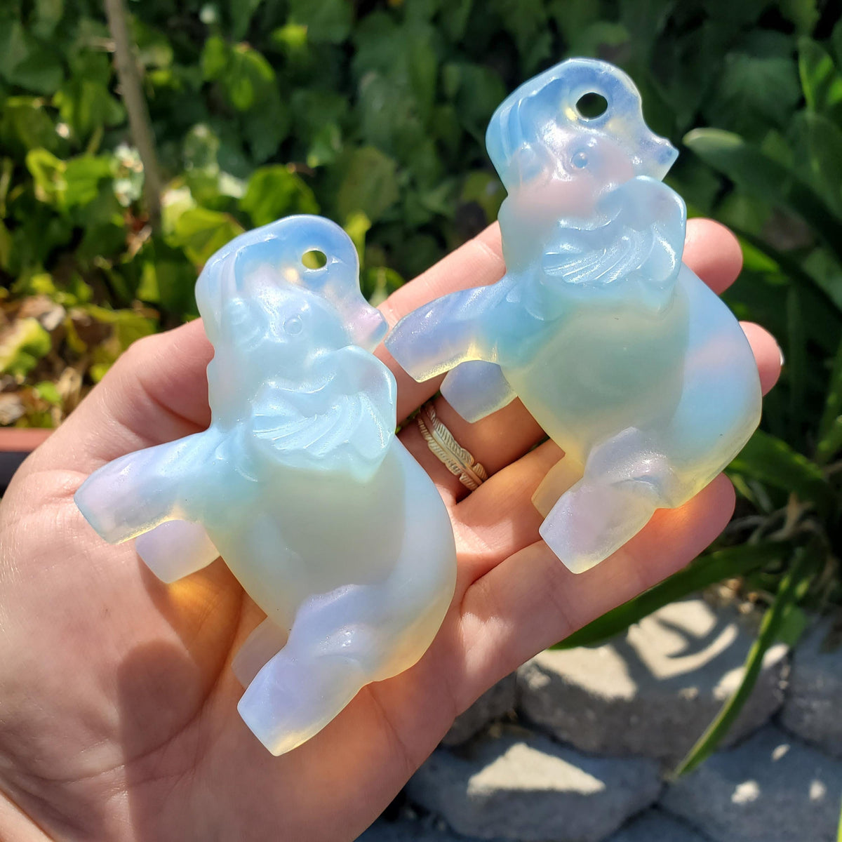 Opalite Elephant - Confidence, Boost Inner Power, Stabilizing - Opalite Carved Crystal Elephant Healing Gemstones