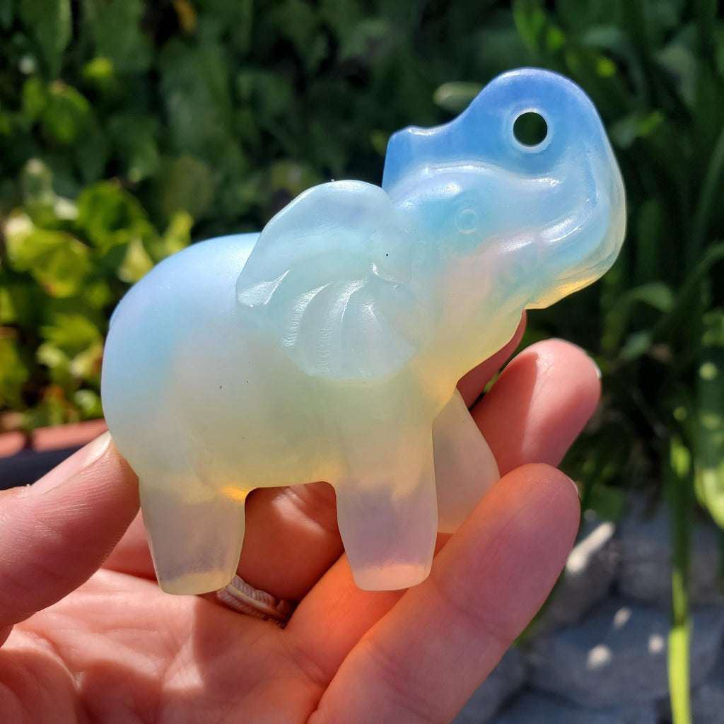 Opalite Elephant - Confidence, Boost Inner Power, Stabilizing - Opalite Carved Crystal Elephant Healing Gemstones