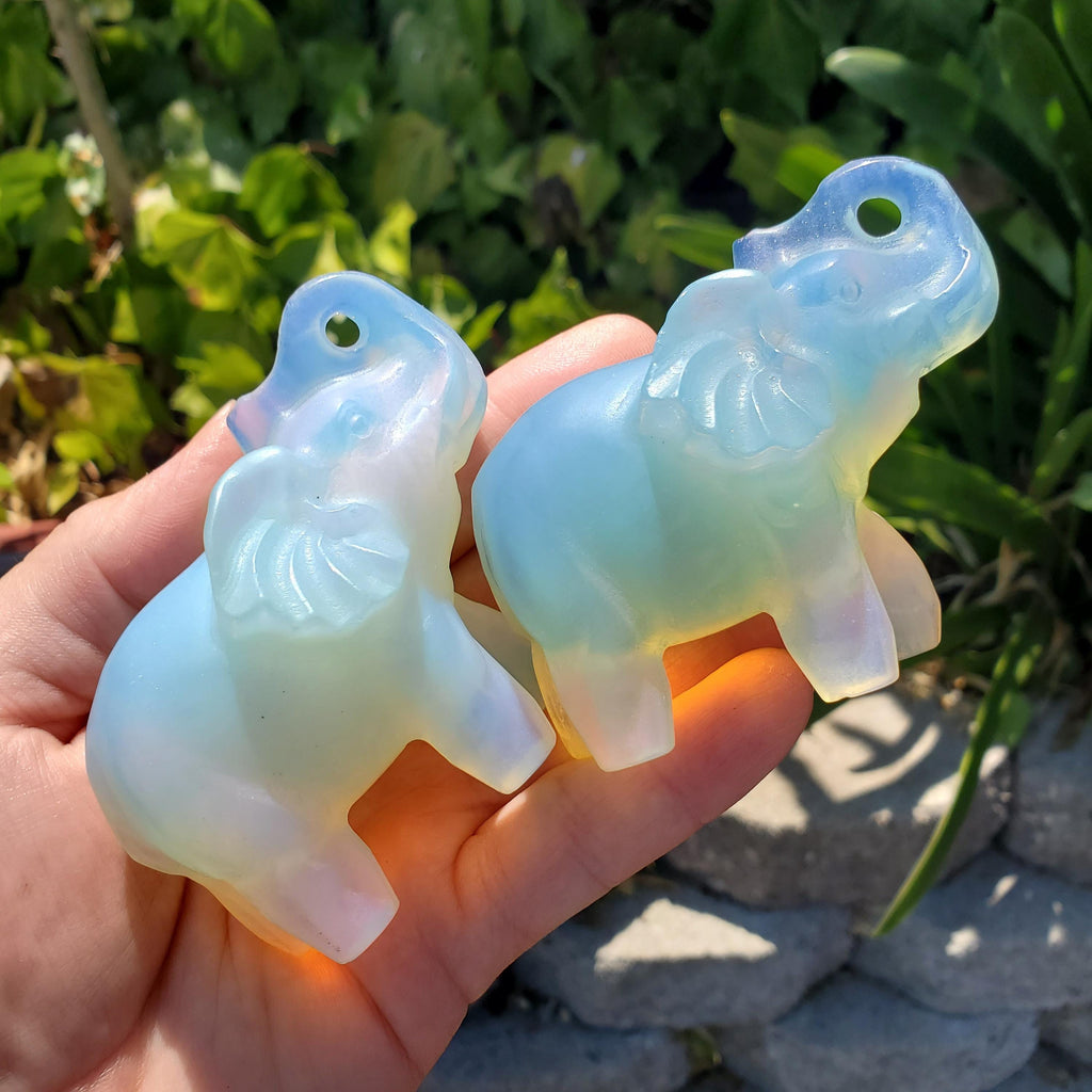 Opalite Elephant - Confidence, Boost Inner Power, Stabilizing - Opalite Carved Crystal Elephant Healing Gemstones