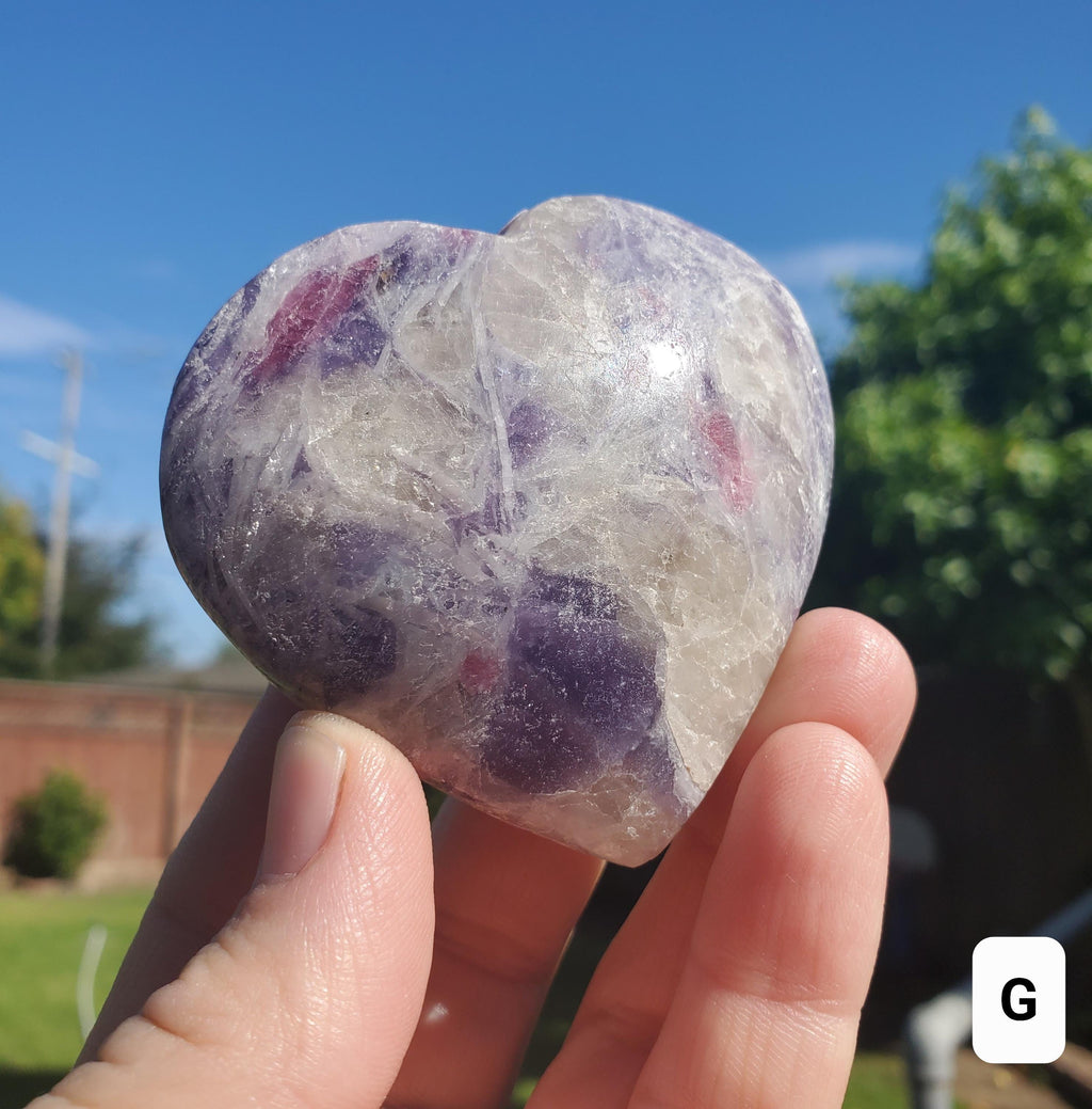 Unicorn Stone Heart - Supportive, Calm, Emotional Healing, Grounding - Pink Tourmaline, Lepidolite, Smokey Quartz and Cleavelandite