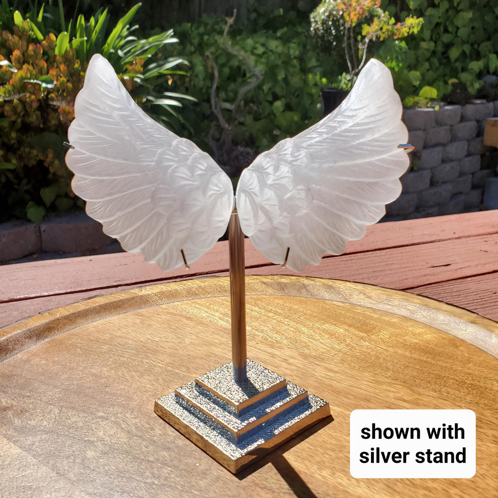 Selenite Angel Wings on Stand - Tranquility, Blessings, Love & Light - Satin Spar Selenite Wings Healing Stone Crystals