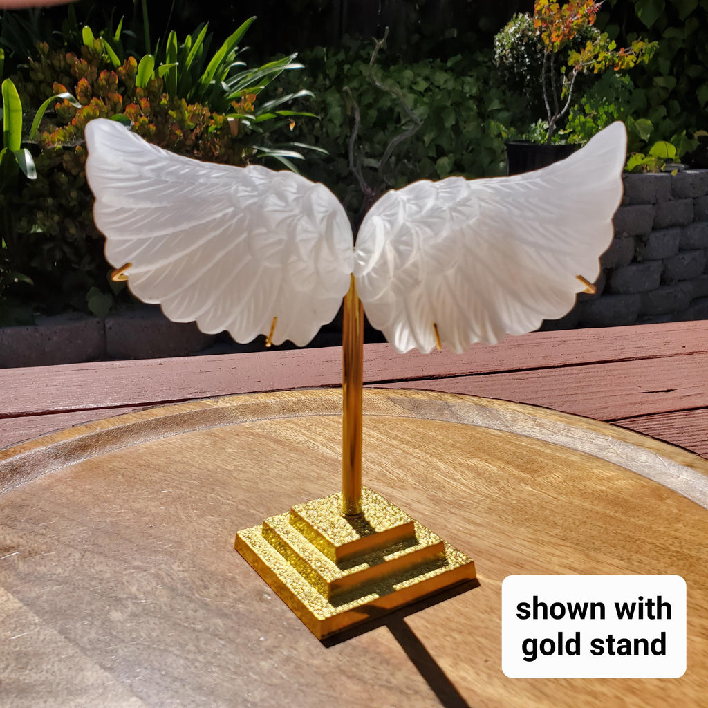 Selenite Angel Wings on Stand - Tranquility, Blessings, Love & Light - Satin Spar Selenite Wings Healing Stone Crystals