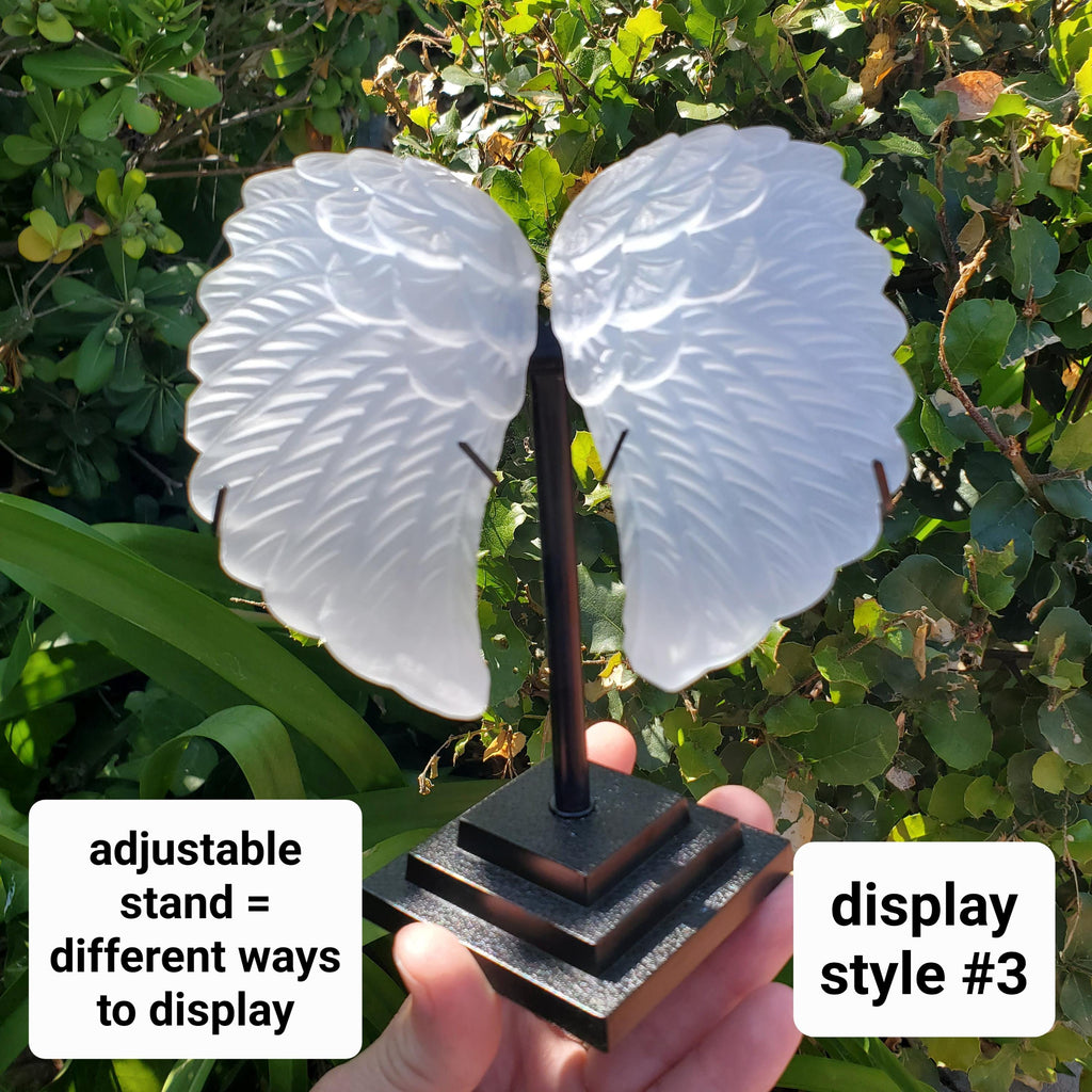 Selenite Angel Wings on Stand - Tranquility, Blessings, Love & Light - Satin Spar Selenite Wings Healing Stone Crystals