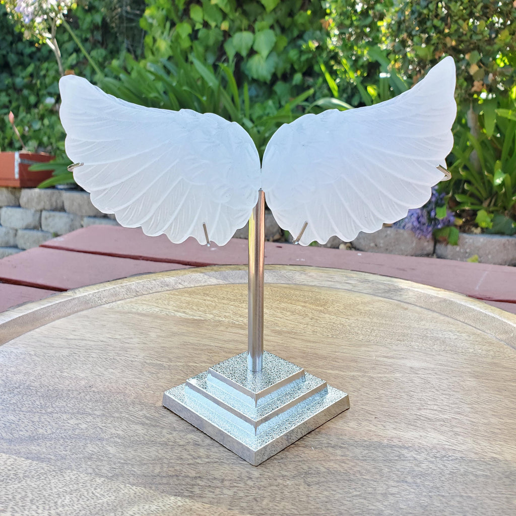 Selenite Angel Wings on Stand - Tranquility, Blessings, Love & Light - Satin Spar Selenite Wings Healing Stone Crystals