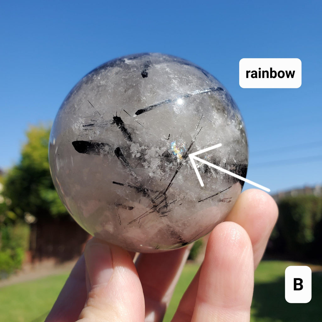 Tourmaline Quartz Sphere - Magnification, Clarity, EMF Protection - Tourmalated Quartz Crystal Ball Healing Crystals Gemstones