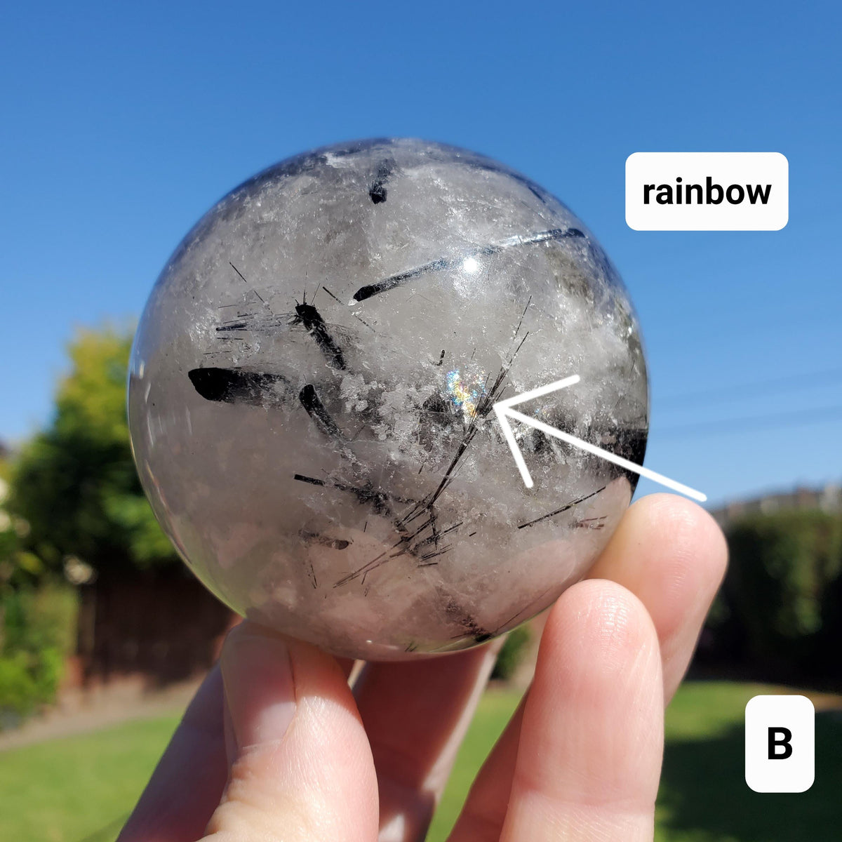 Tourmaline Quartz Sphere - Magnification, Clarity, EMF Protection - Tourmalated Quartz Crystal Ball Healing Crystals Gemstones