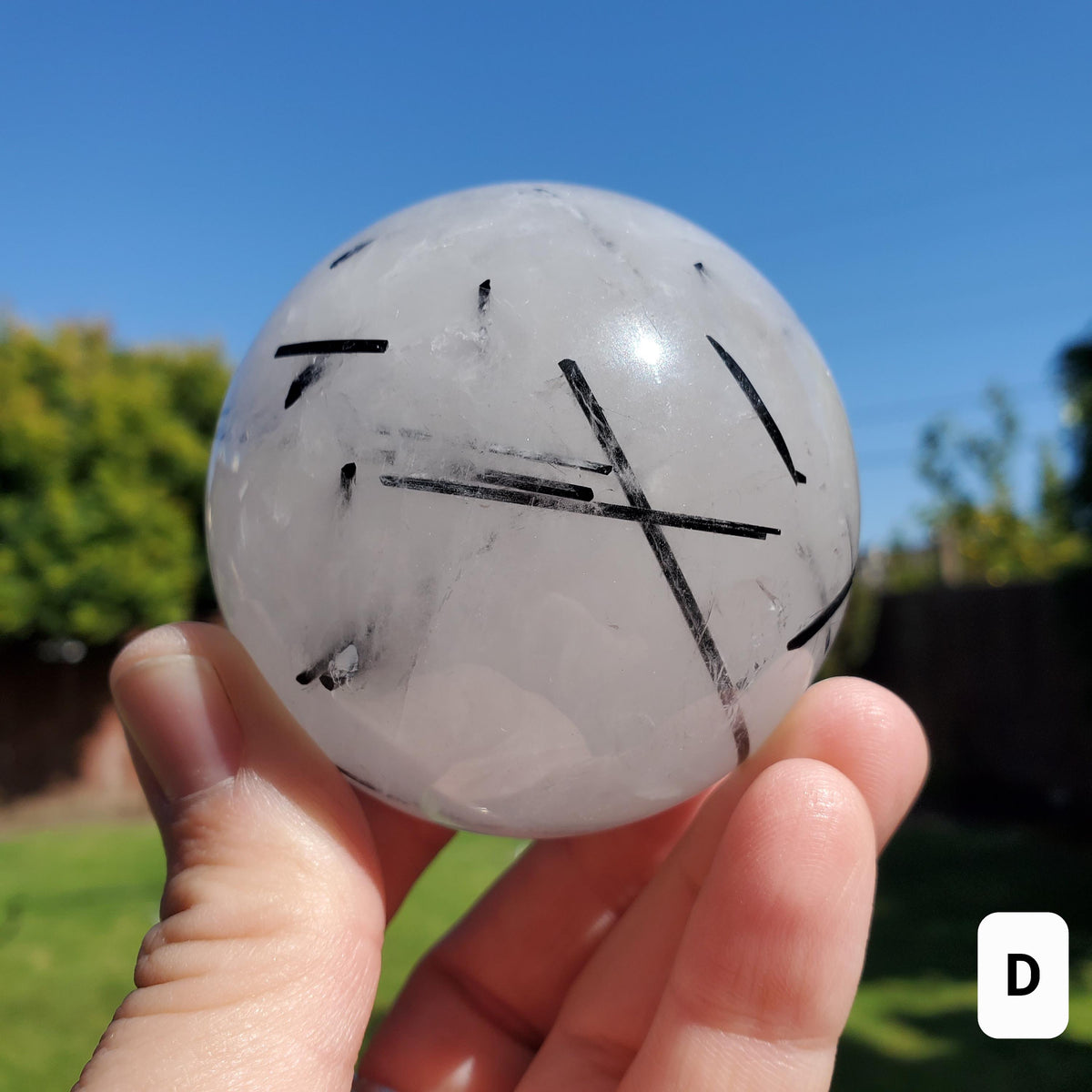Tourmaline Quartz Sphere - Magnification, Clarity, EMF Protection - Tourmalated Quartz Crystal Ball Healing Crystals Gemstones