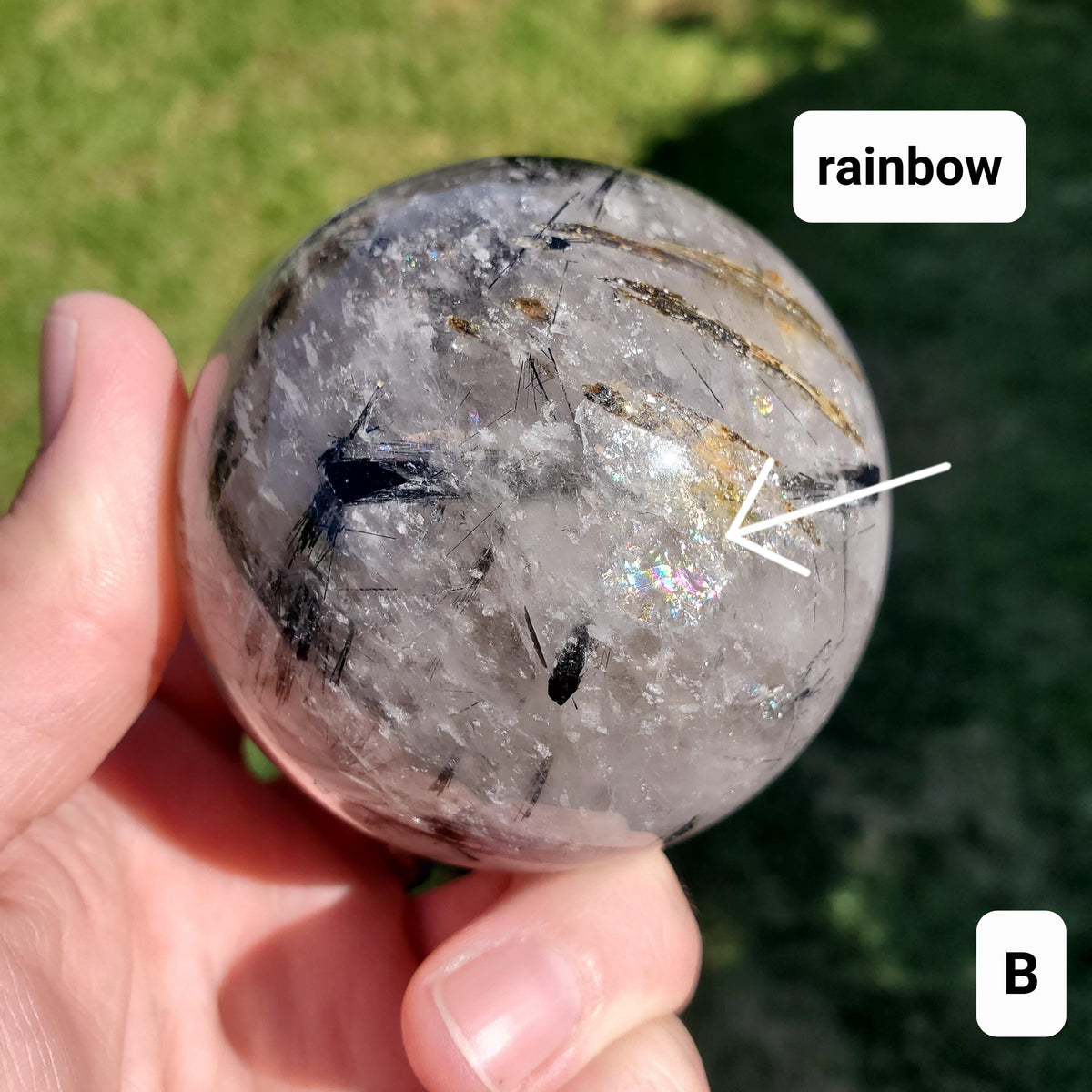 Tourmaline Quartz Sphere - Magnification, Clarity, EMF Protection - Tourmalated Quartz Crystal Ball Healing Crystals Gemstones