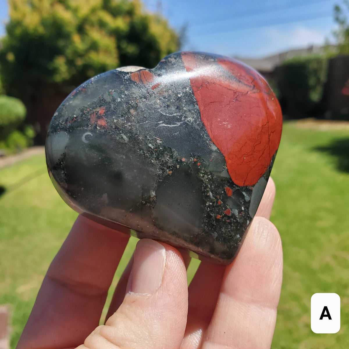Chunky African Bloodstone Heart- Calming, Grounding, Persistence, Courage - Black and Red Crystal Heart Carving Crystal Gemstone