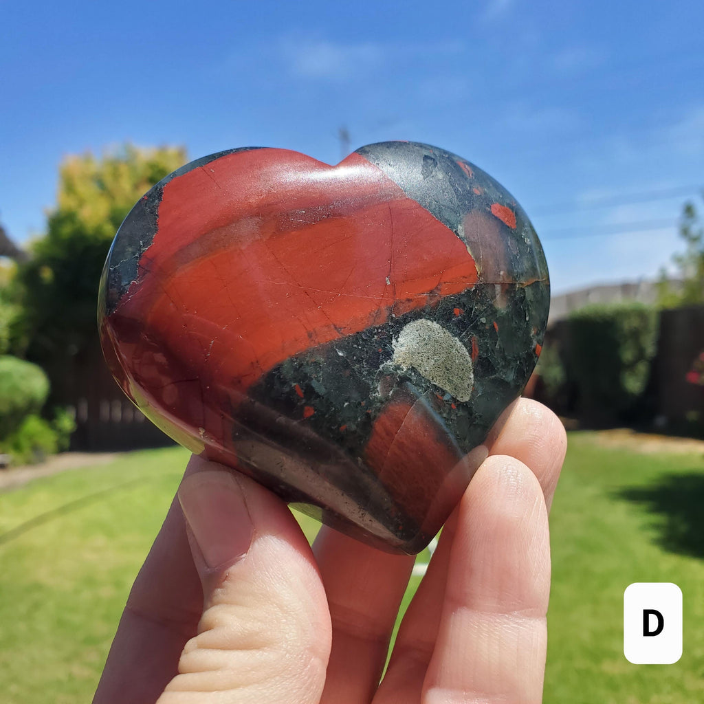 Chunky African Bloodstone Heart- Calming, Grounding, Persistence, Courage - Black and Red Crystal Heart Carving Crystal Gemstone