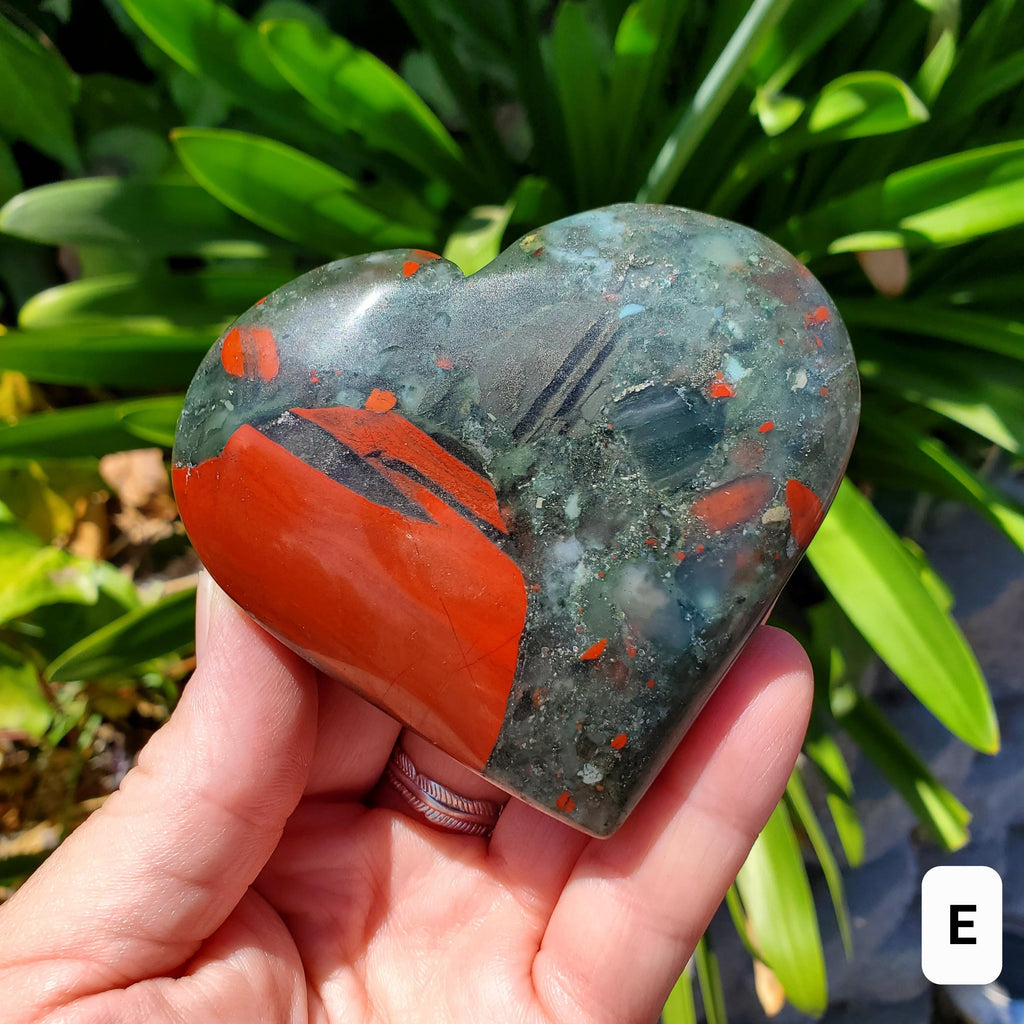 Chunky African Bloodstone Heart- Calming, Grounding, Persistence, Courage - Black and Red Crystal Heart Carving Crystal Gemstone