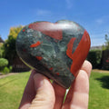 Chunky African Bloodstone Heart- Calming, Grounding, Persistence, Courage - Black and Red Crystal Heart Carving Crystal Gemstone