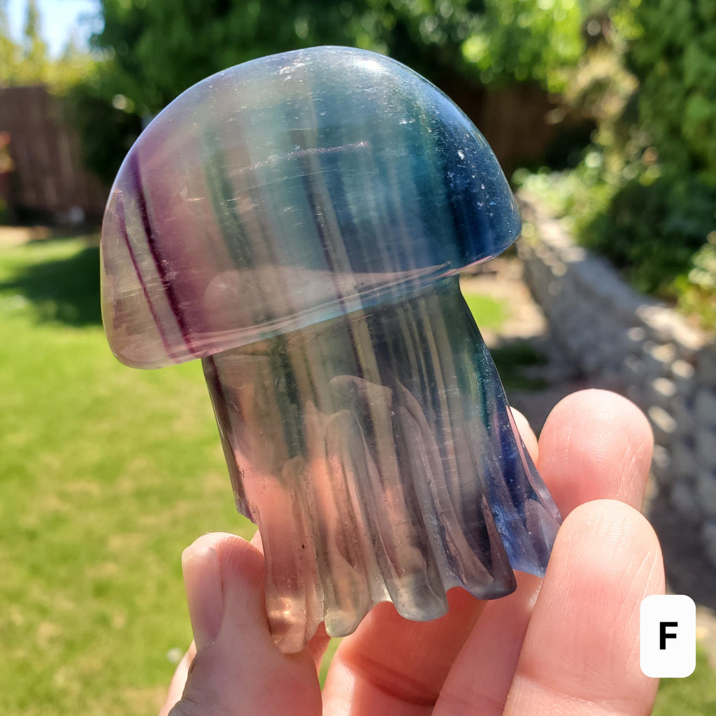 Cute Rainbow Fluorite Jellyfish - Stability, Concentration, Protection - Fluorite Crystal Jellyfish Standing Healing Gemstone