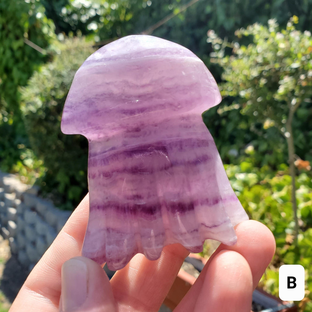 Banded Purple Fluorite Jellyfish - Stability, Concentration, Energetic Protection - Crystal Jellyfish Carving Healing Crystal Gemstone