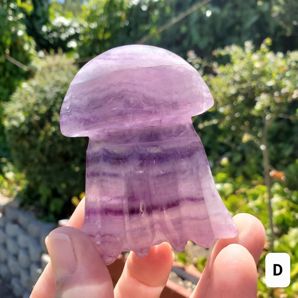 Banded Purple Fluorite Jellyfish - Stability, Concentration, Energetic Protection - Crystal Jellyfish Carving Healing Crystal Gemstone