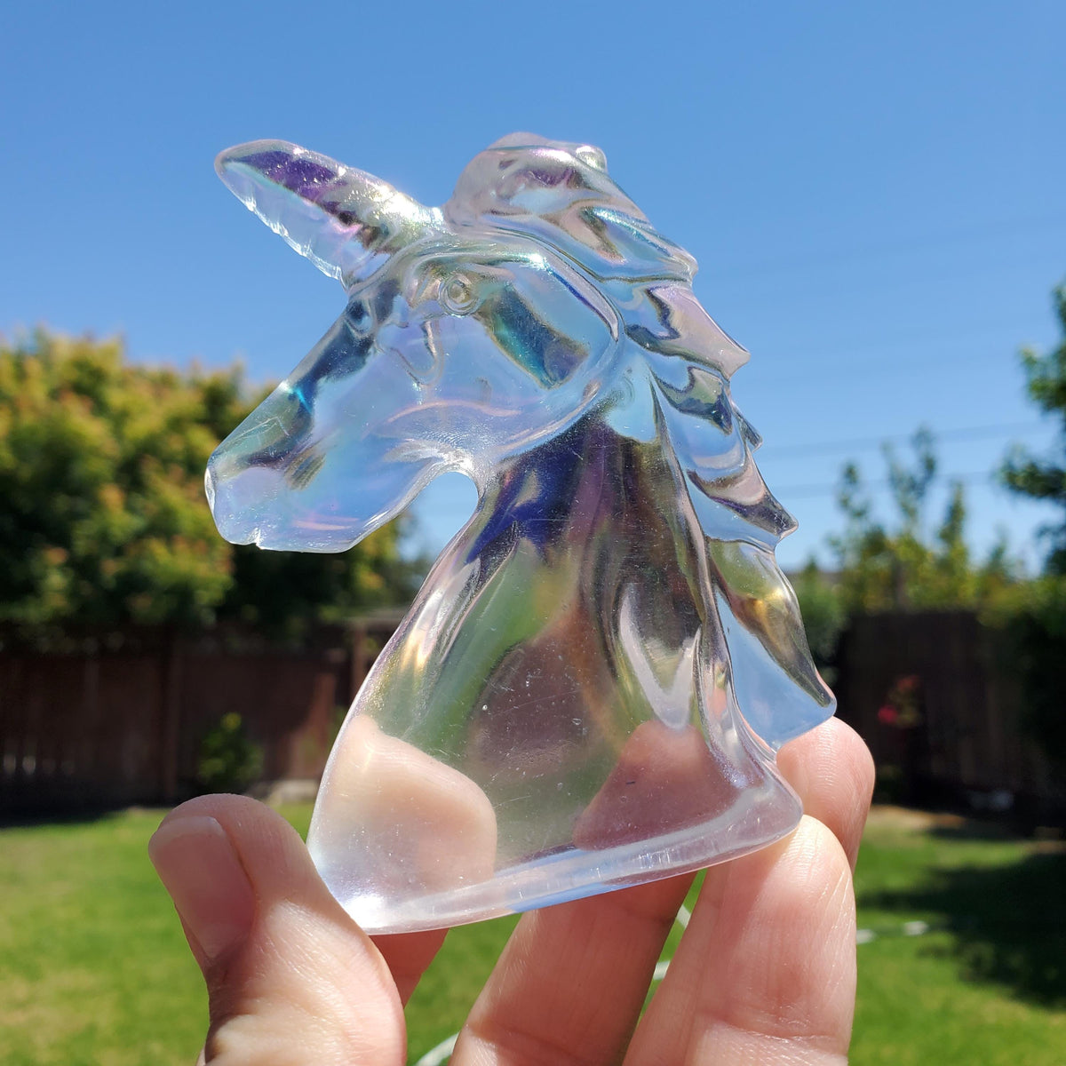 Aura Glass Unicorn - Helps Release Anger and Negativity - Unicorn Crystal Carving Gemstone