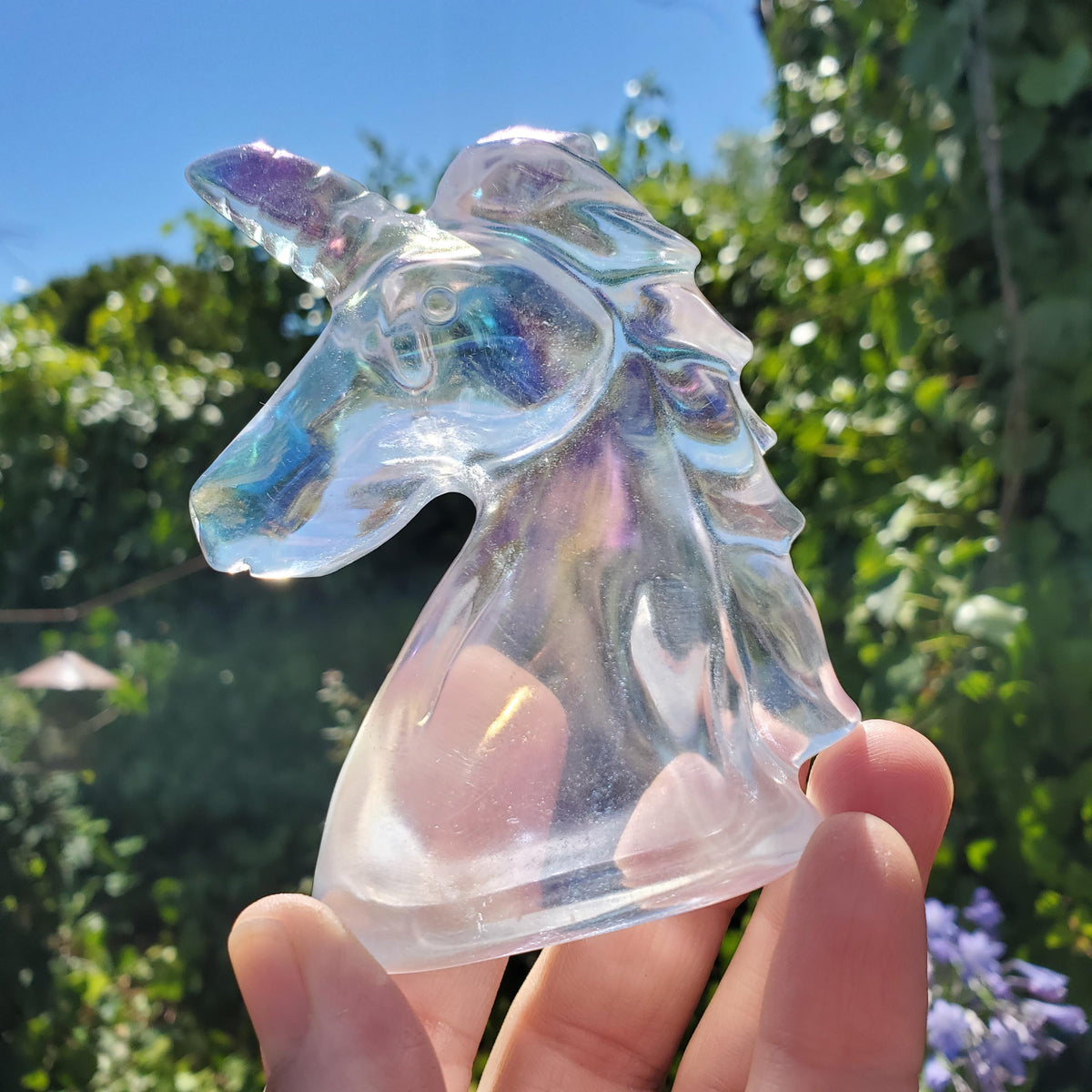 Aura Glass Unicorn - Helps Release Anger and Negativity - Unicorn Crystal Carving Gemstone