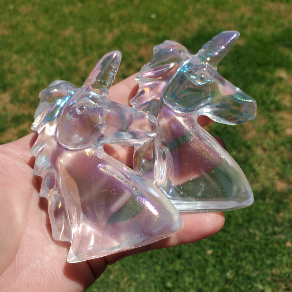 Aura Glass Unicorn - Helps Release Anger and Negativity - Unicorn Crystal Carving Gemstone