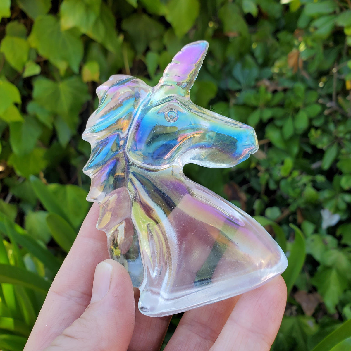 Aura Glass Unicorn - Helps Release Anger and Negativity - Unicorn Crystal Carving Gemstone
