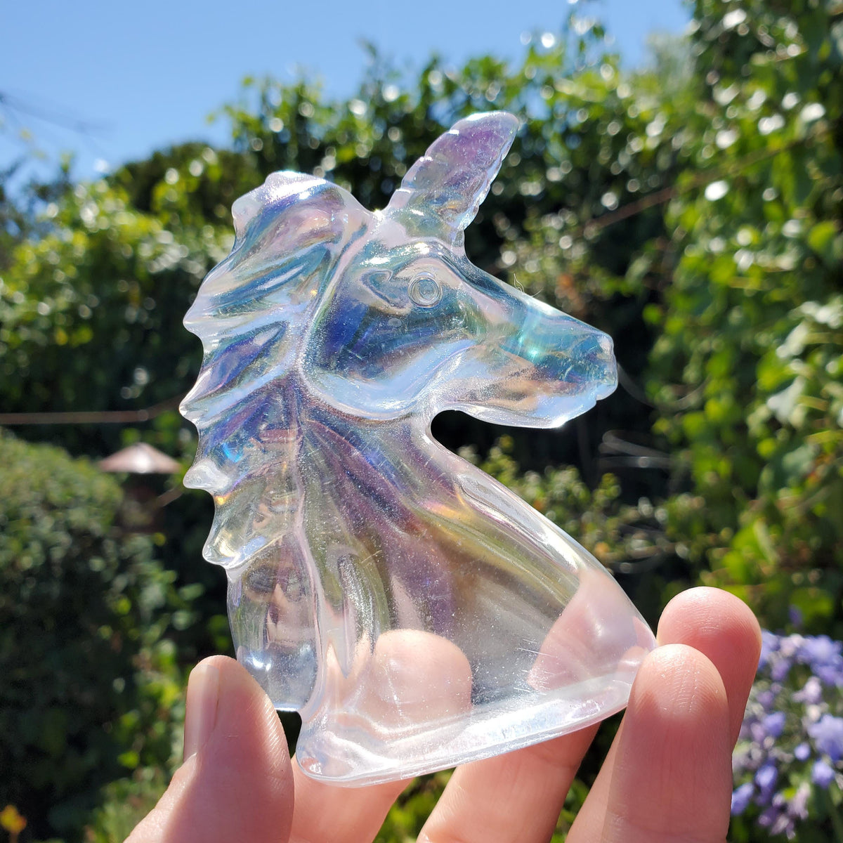 Aura Glass Unicorn - Helps Release Anger and Negativity - Unicorn Crystal Carving Gemstone