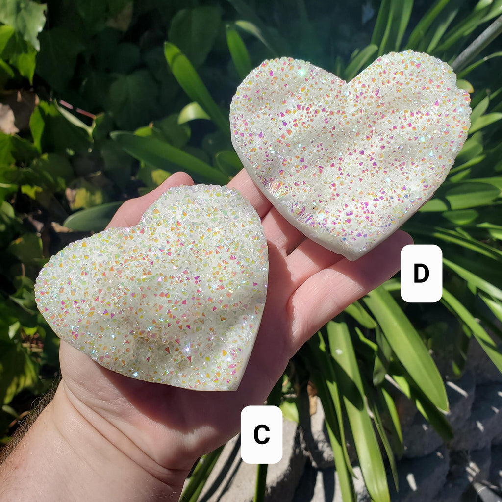 Flashy Aura Quartz Heart Cluster - Counteracts Negative, Energizes Positive Energy - Rainbow Cluster Heart Healing Stone Crystals Gemstones