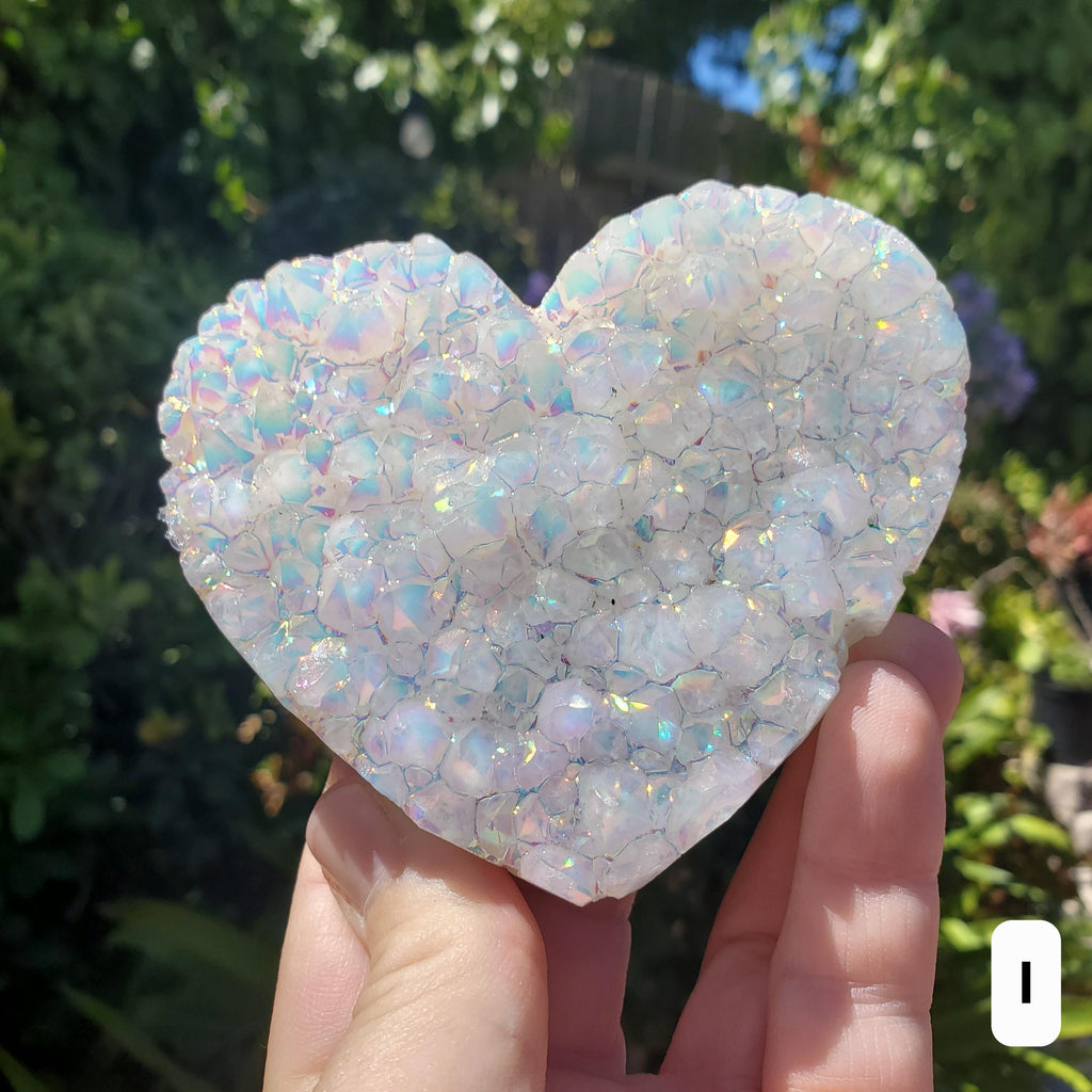 Flashy Aura Quartz Heart Cluster - Counteracts Negative, Energizes Positive Energy - Rainbow Cluster Heart Healing Stone Crystals Gemstones