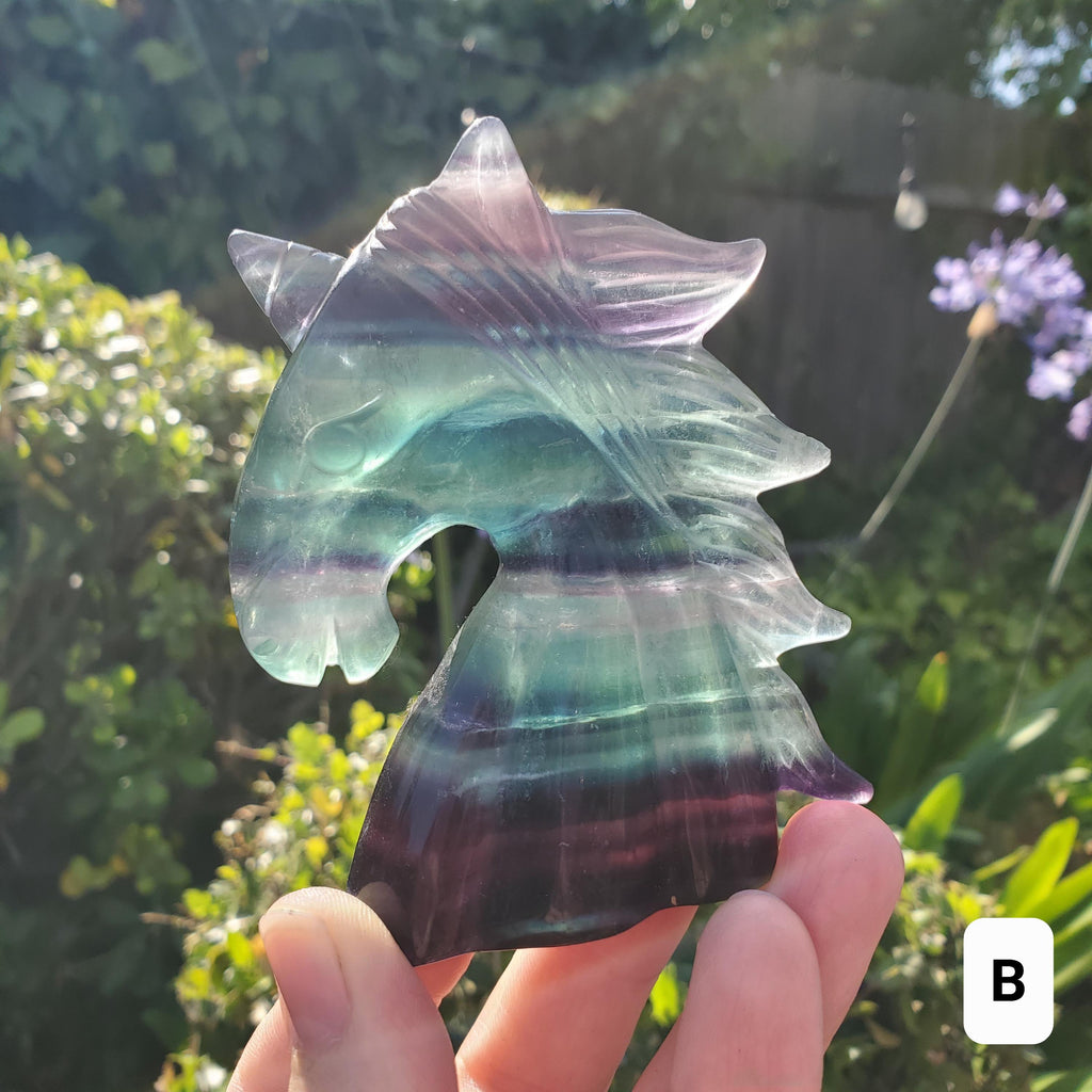 Chunky Rainbow Fluorite Unicorn - Stability, Concentration, Protection - Fluorite Carved Crystal Unicorn Healing Gemstone