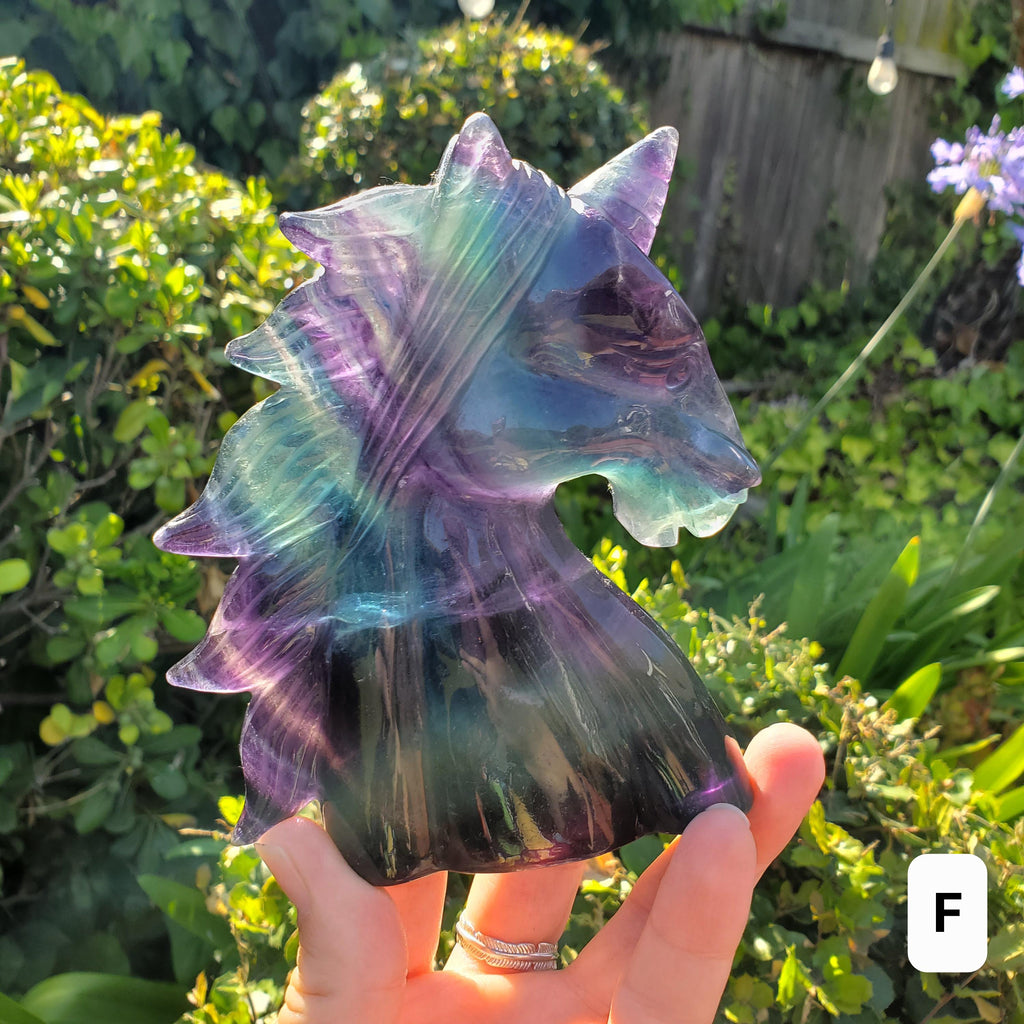 Chunky Rainbow Fluorite Unicorn - Stability, Concentration, Protection - Fluorite Carved Crystal Unicorn Healing Gemstone