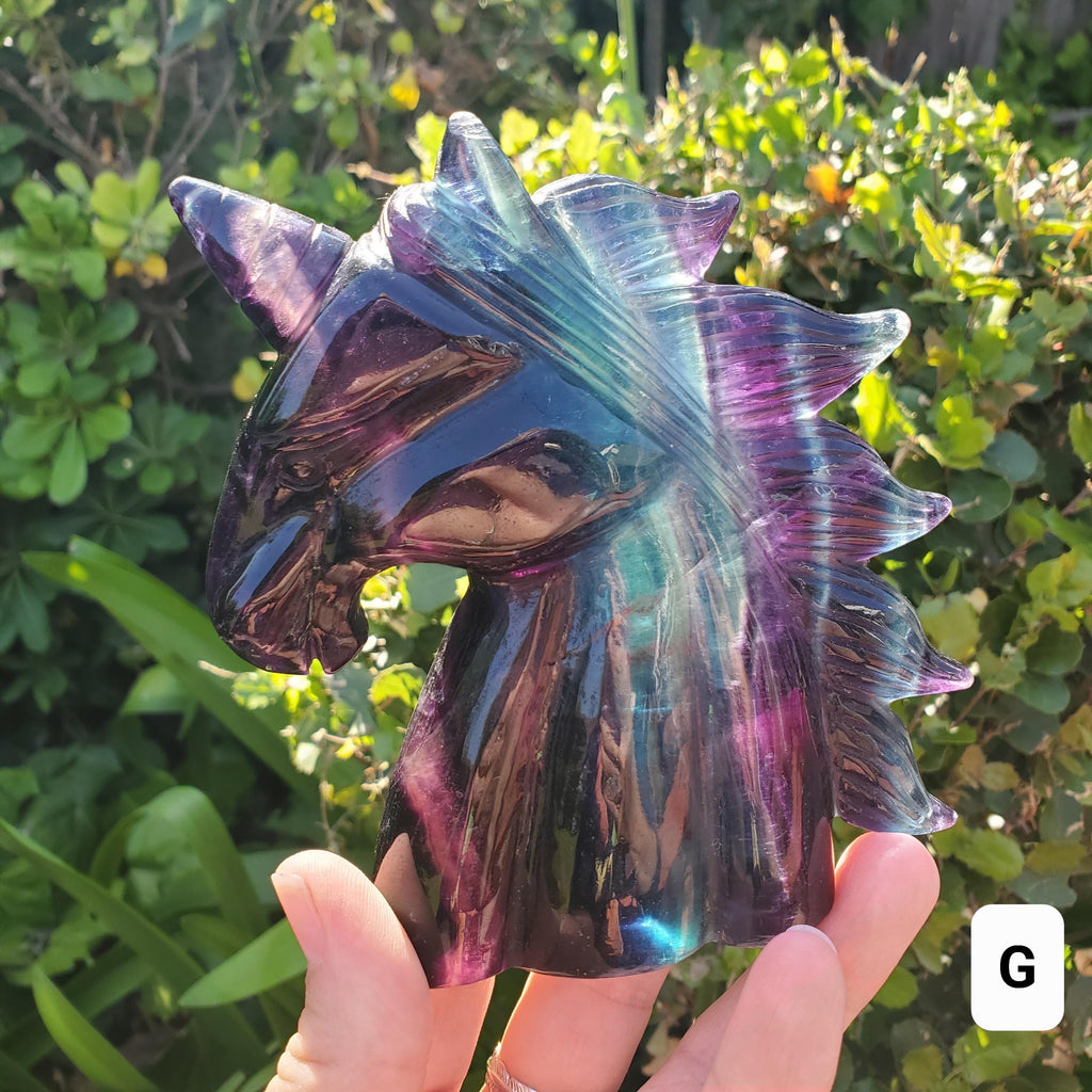 Chunky Rainbow Fluorite Unicorn - Stability, Concentration, Protection - Fluorite Carved Crystal Unicorn Healing Gemstone