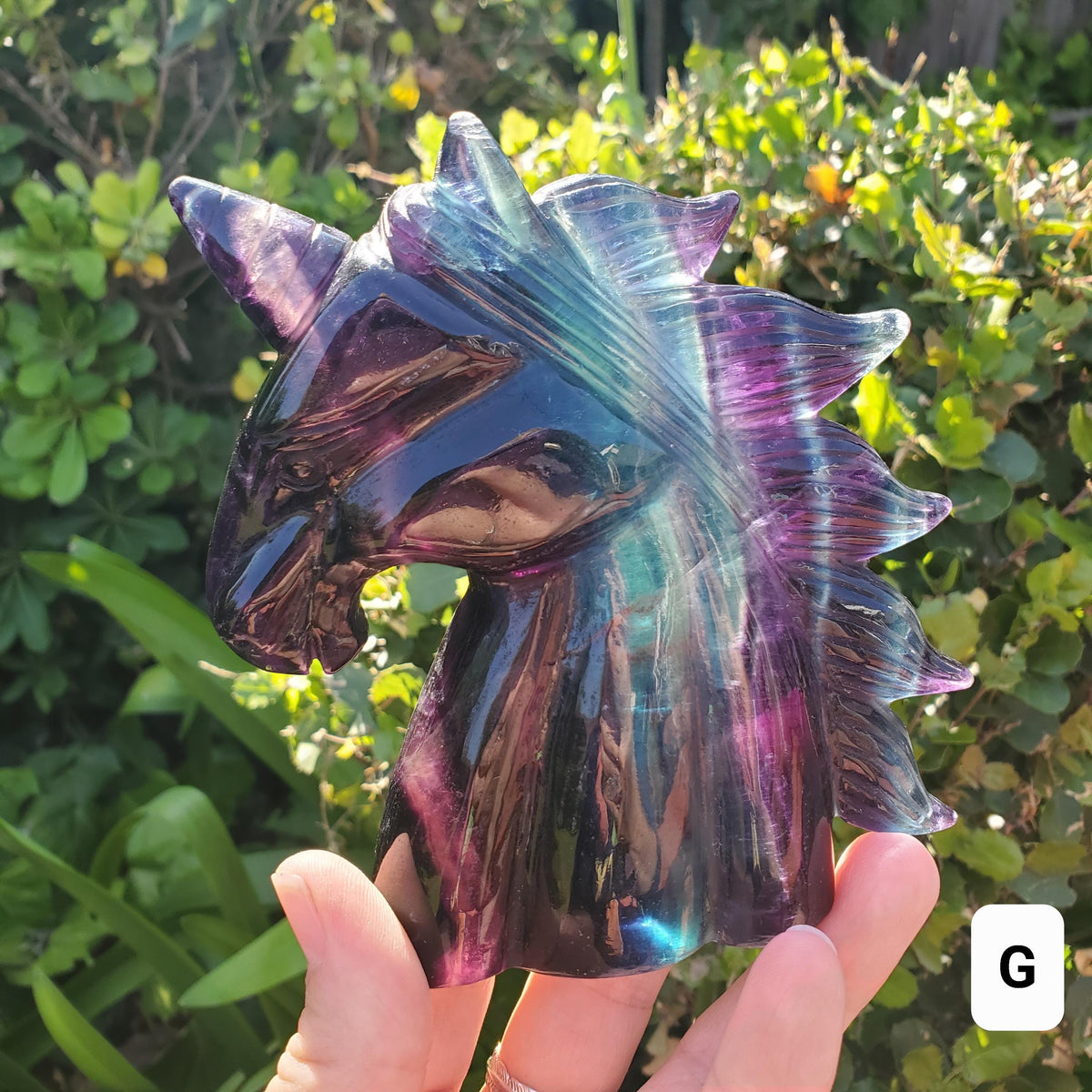 Chunky Rainbow Fluorite Unicorn - Stability, Concentration, Protection - Fluorite Carved Crystal Unicorn Healing Gemstone